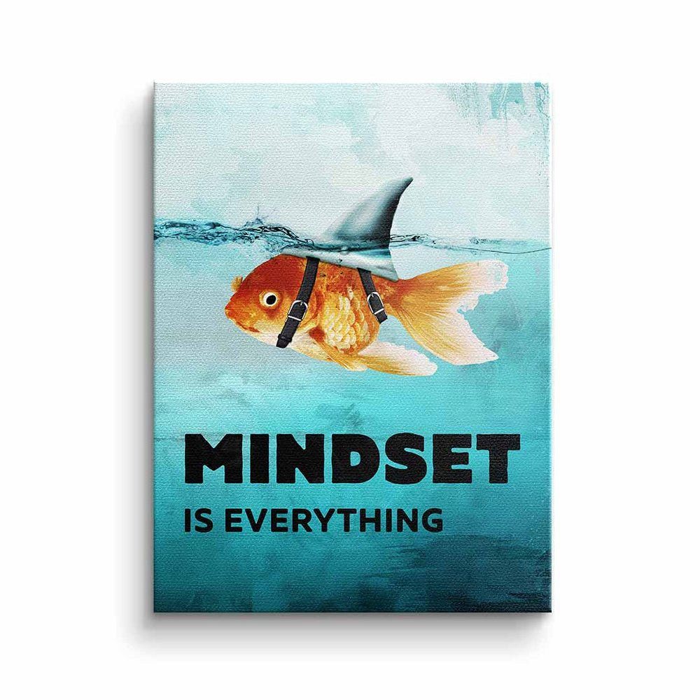 DOTCOMCANVAS® Leinwandbild, Englisch, Leinwandbild Motivation Einstellung Mindset is everything Goldfisch mi ohne Rahmen