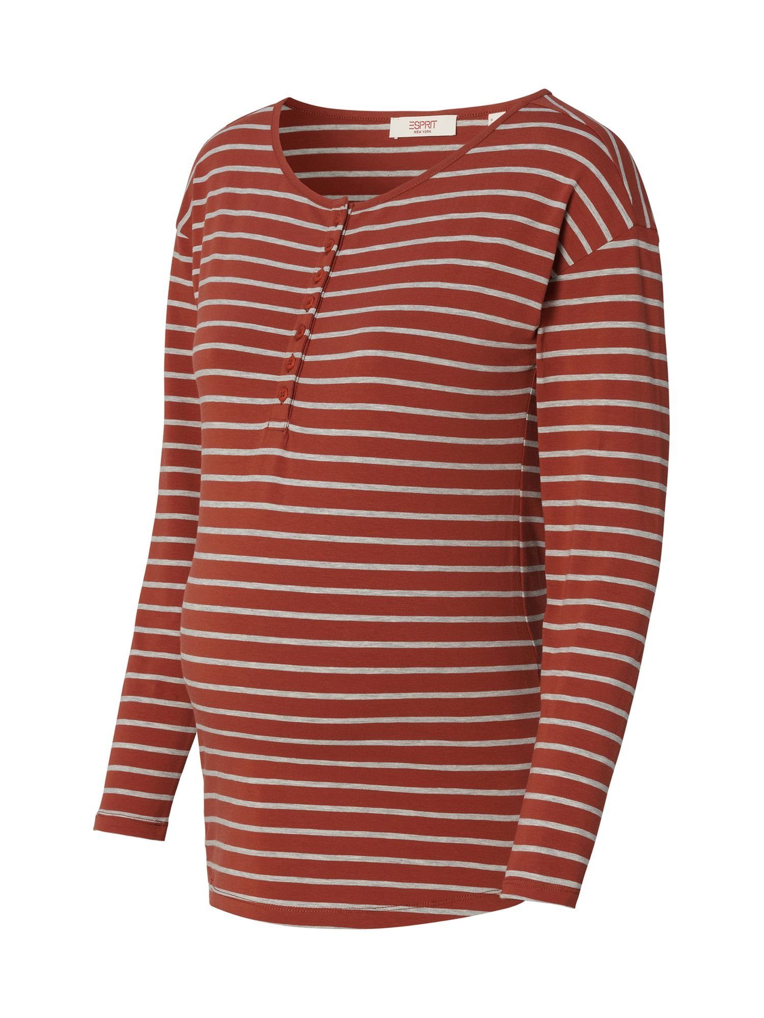 ESPRIT maternity Umstandsshirt mit Henley-Longsleeve Gestreiftes BROWN Stillfunktion