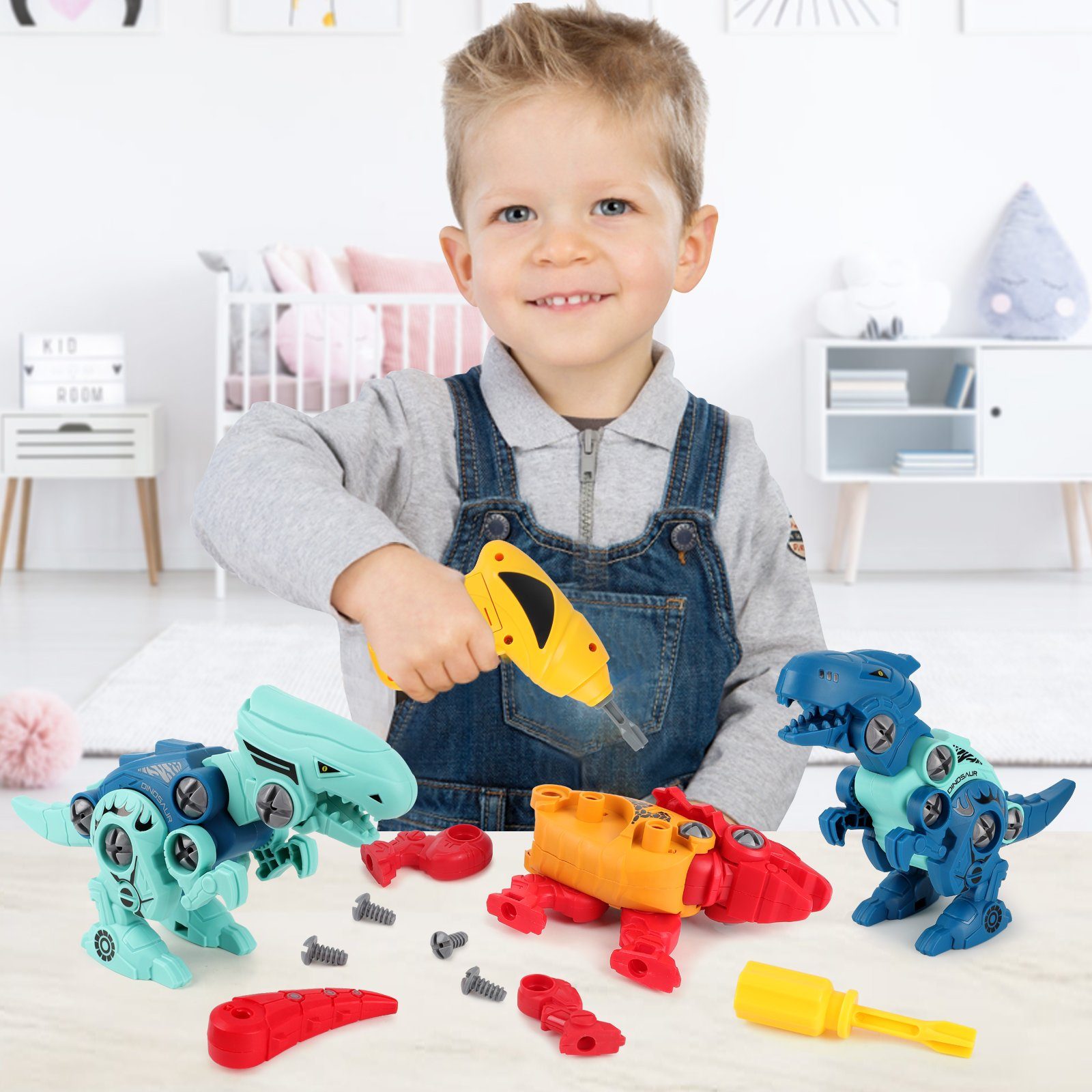 Montage Dinosaurier Spielzeug mit Elektrobohrer Spielset Kinder Lernspielzeug 