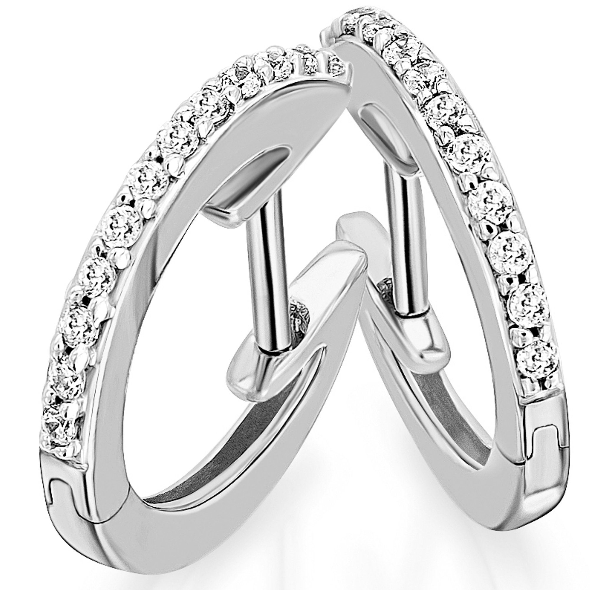 Paar Creolen 0,15 ct Diamant Brillant Ohrringe Creolen aus 585 Weißgold