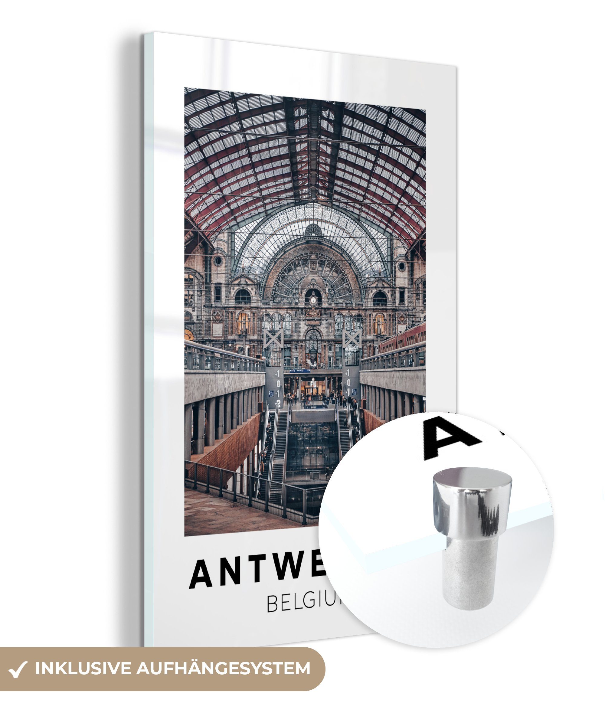 MuchoWow Acrylglasbild Antwerpen St), Bilder Belgien Foto (1 - - Glas - Zug, - Glas Wandbild - auf Wanddekoration auf Glasbilder
