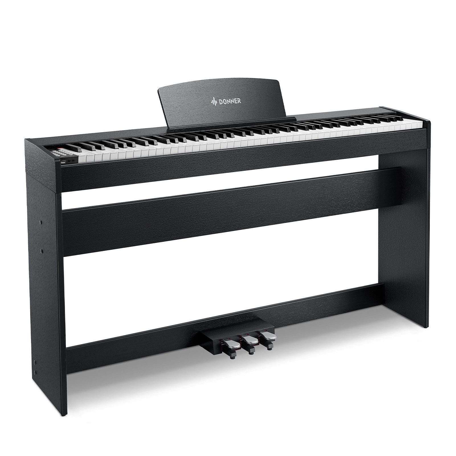 Donner Digitalpiano 88 Tasten gewichtete Tastatur 1000 Klangfarben Bluetooth DDP-50 LITE (Set, mit Notenständer, Dreifachpedal, Netzteil), Metronom, Aufnahme, Transponieren, Drahtloses /MIDI