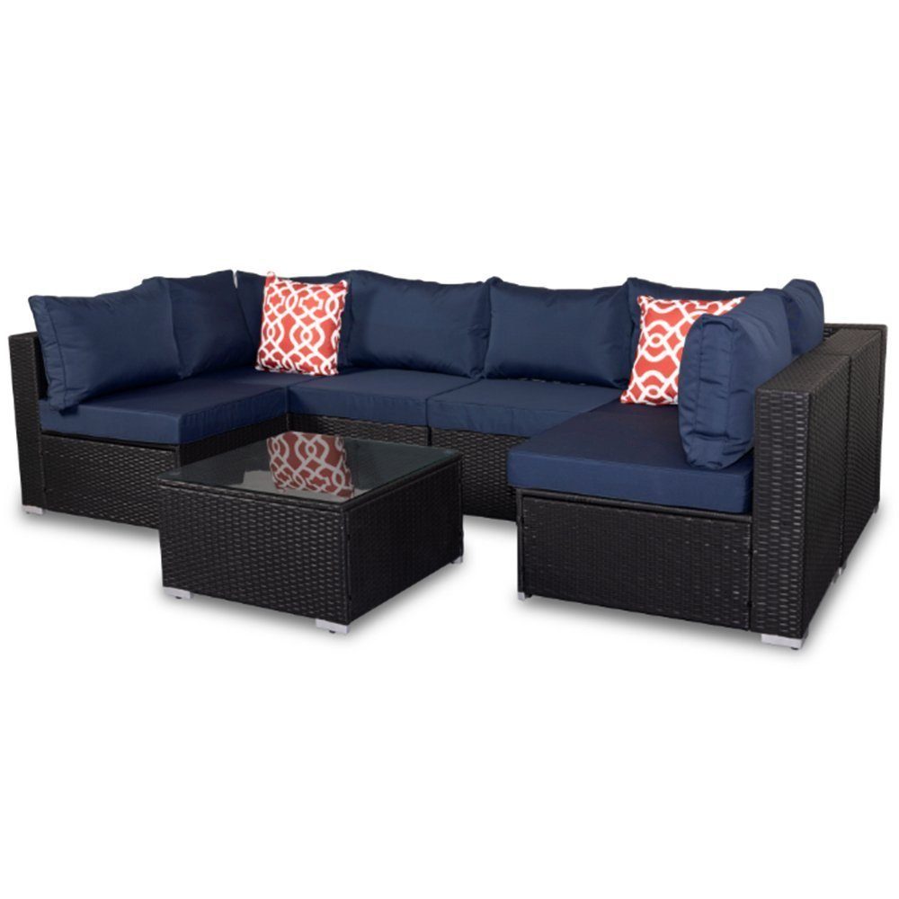 Melko Gartenlounge-Set Rattanmöbel Gartengarnitur Schwarz Lounge Polsterung Garten Marineblau, XXL Sitzkissen Couch Set Sofa Rot Gartenmöbel Sitzgruppe Sitzgarnitur Terrassenmöbel bequemer (Stück), Essgruppe Braun in mit Möbel Polyrattan Garnitur Blau Gartenset