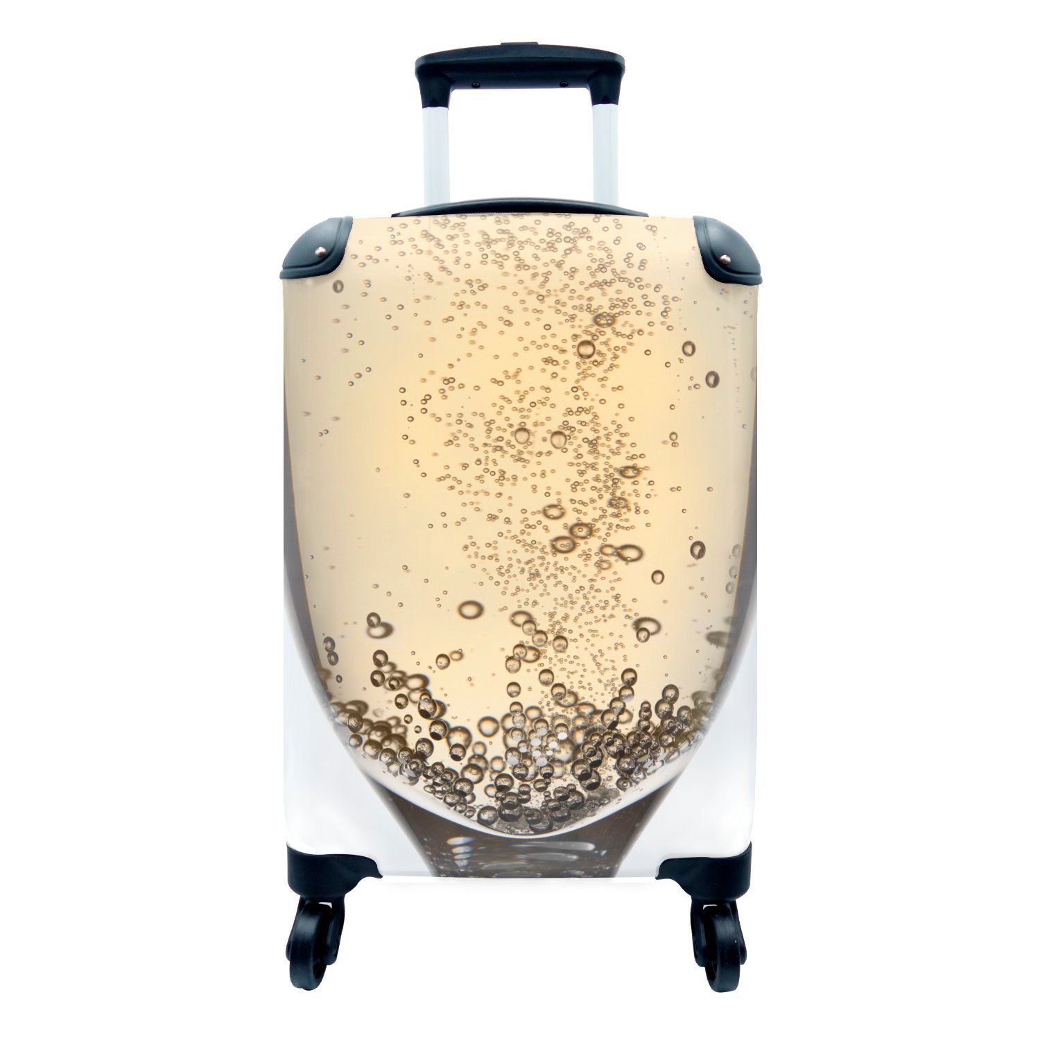 MuchoWow Handgepäckkoffer Blasen in einem Glas Champagner, 4 Rollen, Reisetasche mit rollen, Handgepäck für Ferien, Trolley, Reisekoffer