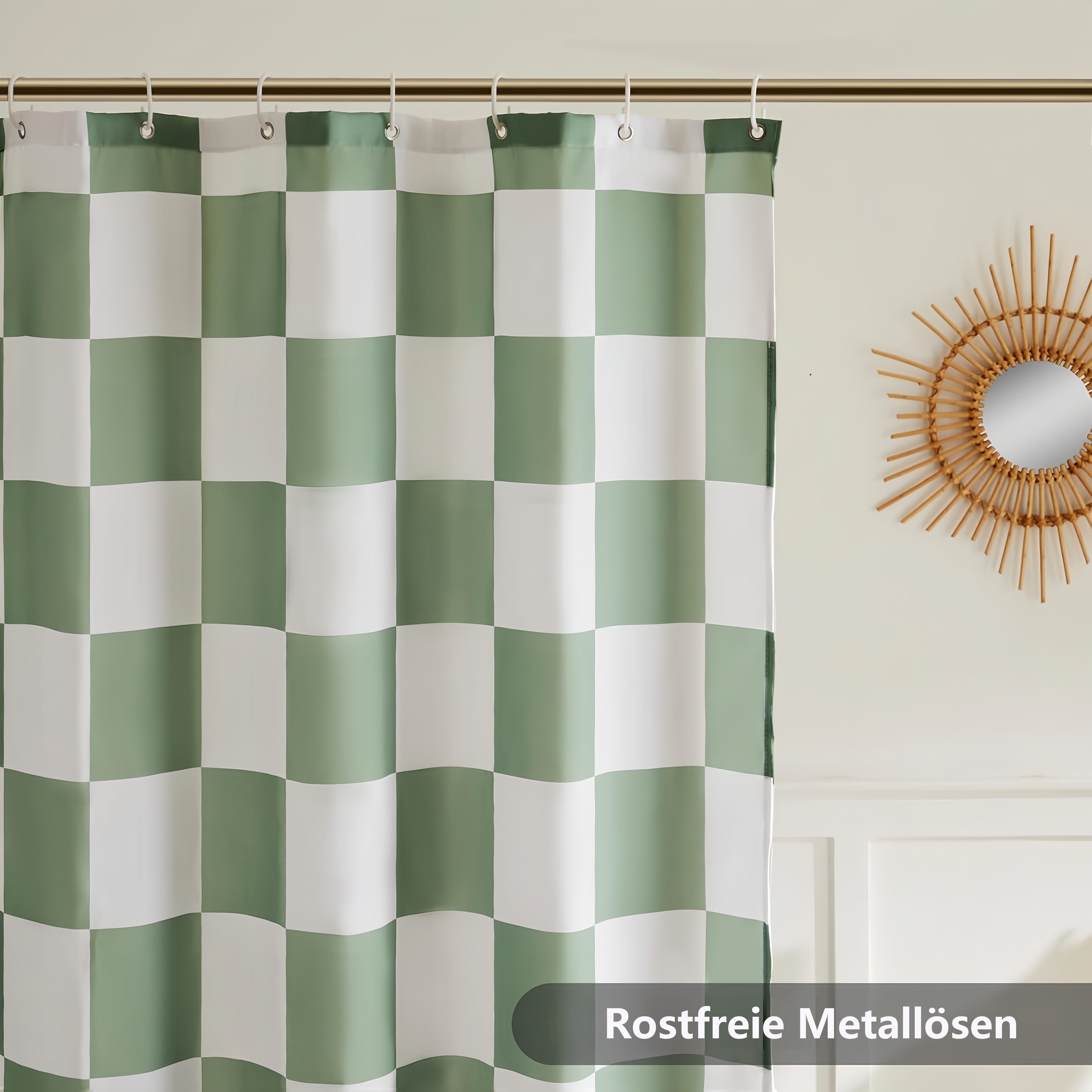 FOUORTUNATE-BEE Duschvorhang Karierter Duschvorhang für Badezimmer Hübsches Retro-Schachbrettmuster Breite 180 cm (Duschgardine in Vintage-Ästhetik, maschinenwa – Bild 4 von 5