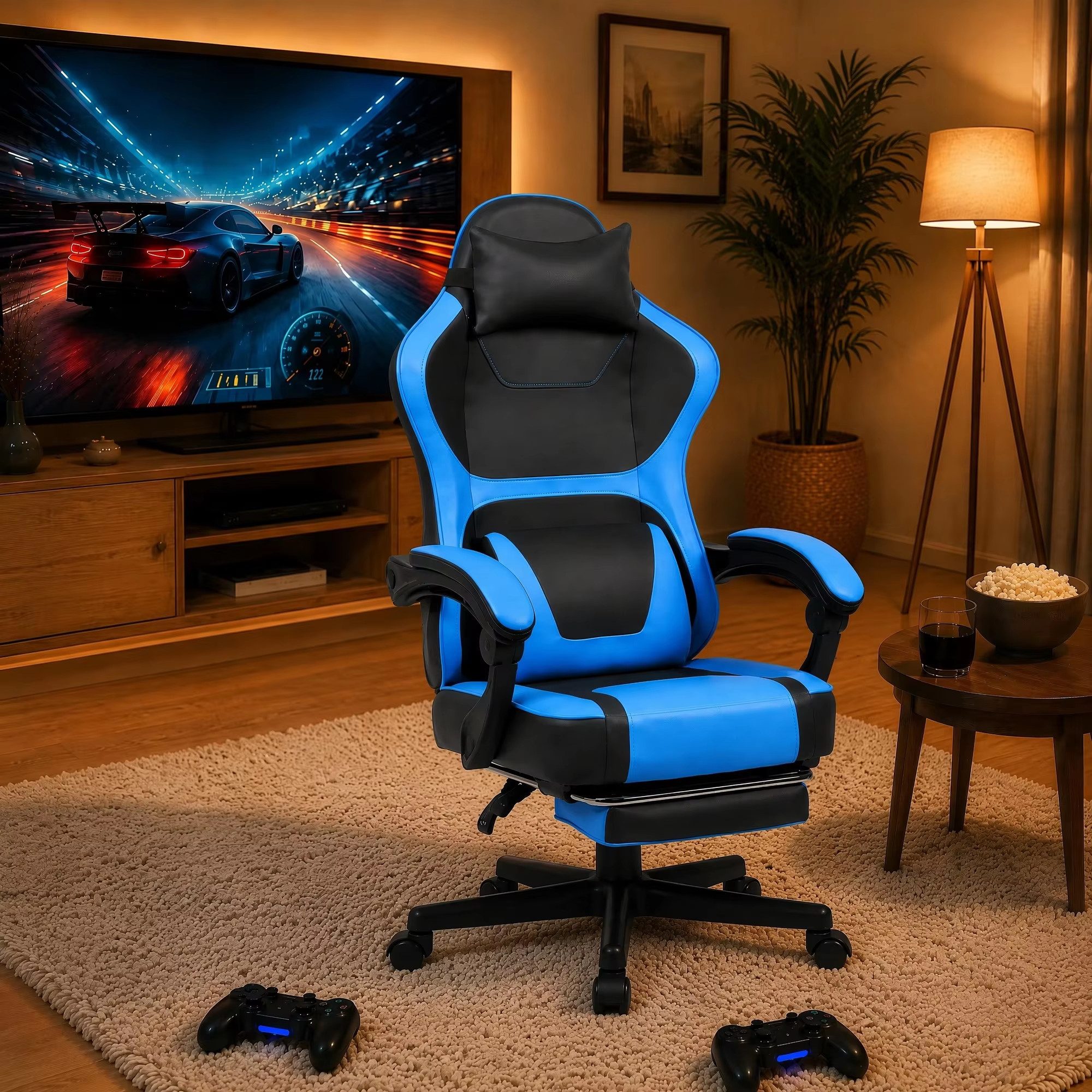 KEFEYA Gaming-Stuhl Relaxsessel mit Lenden- & Nackenstütze (136 kg belastbar, verstellbarer Fußstütze & 360° Drehfunktion – für Gamer, Homeoffice & Arbeitszimmer, 1 St)