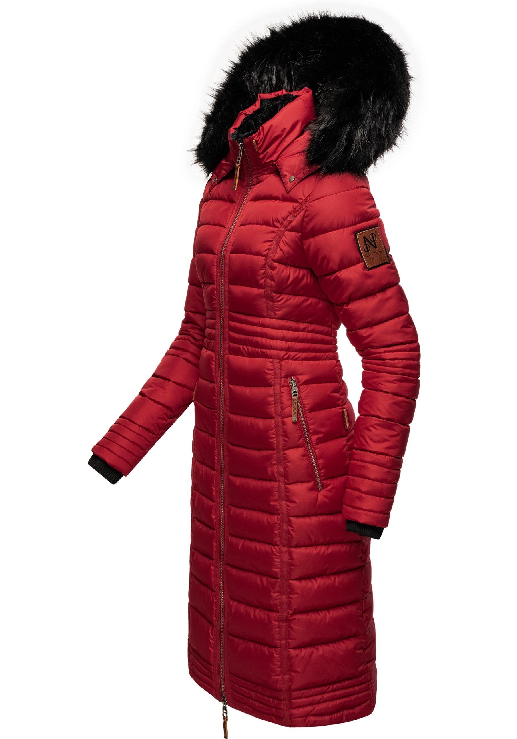 Navahoo Wintermantel Umay langer Damen Winter Steppmantel mit Kunstfellkapuze