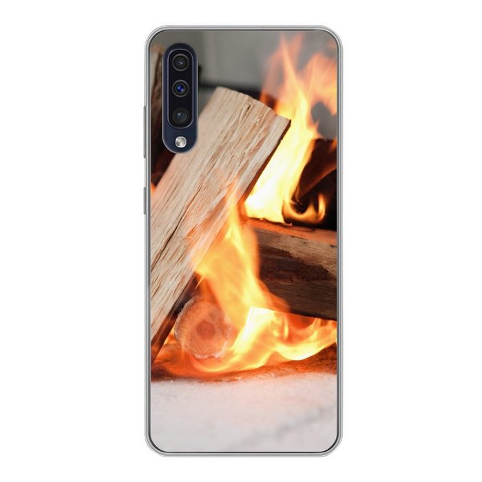 MuchoWow Handyhülle Holzverbrennung am offenen Feuer Handyhülle Samsung Galaxy A30s Smartphone-Bumper Print Handy