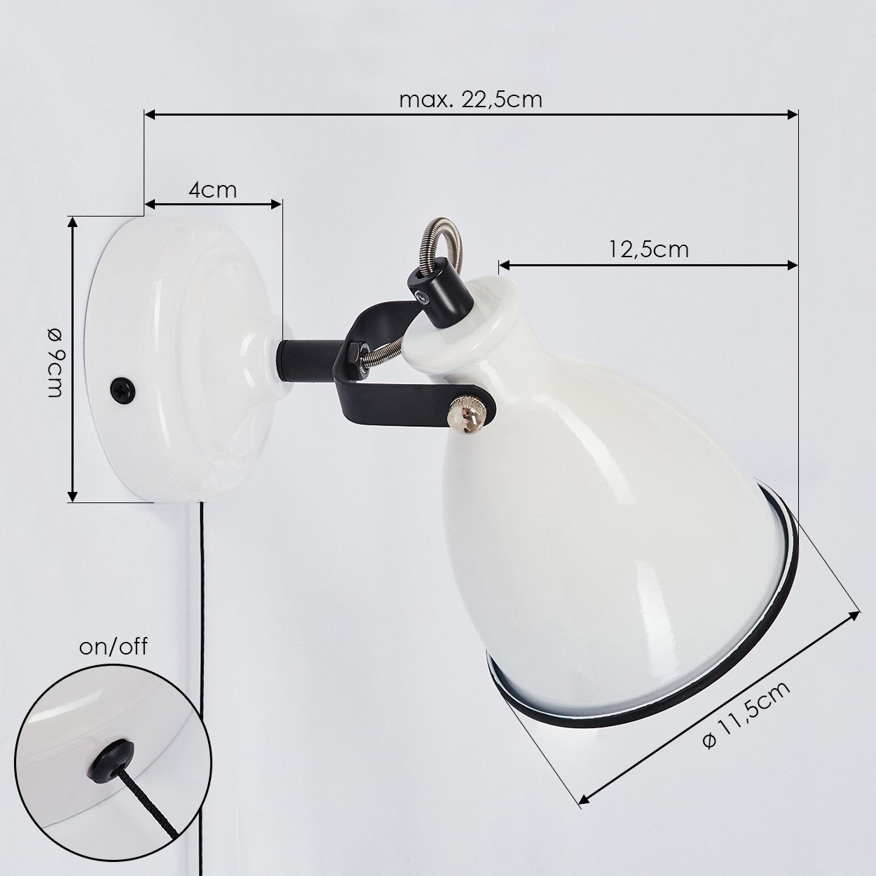 hofstein Wandleuchte »Spadacenta« Wandlampe aus Metall in Weiß (glänzend)/Schwarz, ohne Leuchtmittel, verstellbarer Strahler und Zugschalter, E14 – Bild 4 von 5