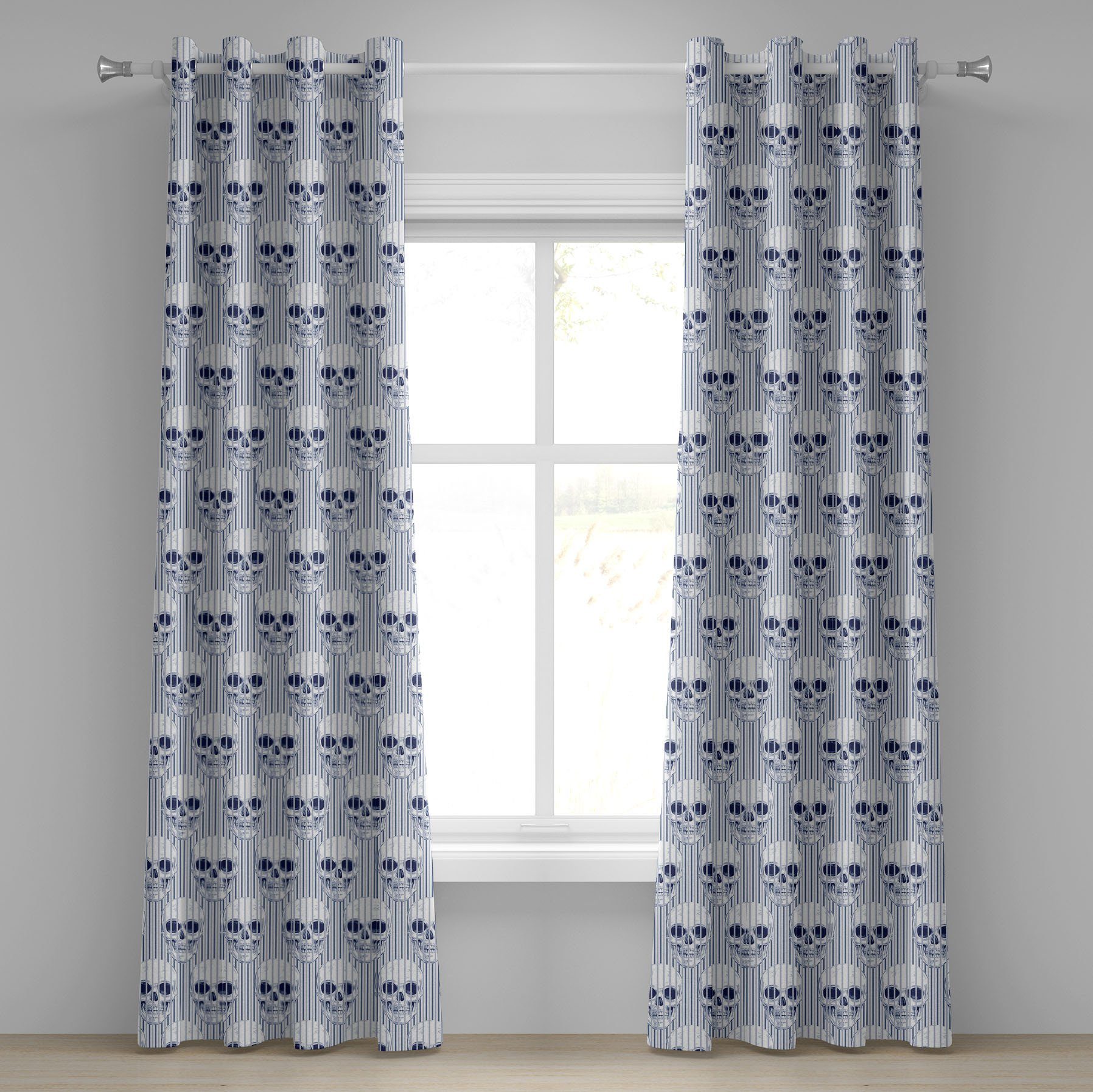 Gardine Dekorative 2-Panel-Fenstervorhänge für Schlafzimmer Wohnzimmer, Abakuhaus, Geometrisch Blauer Schädel Optical