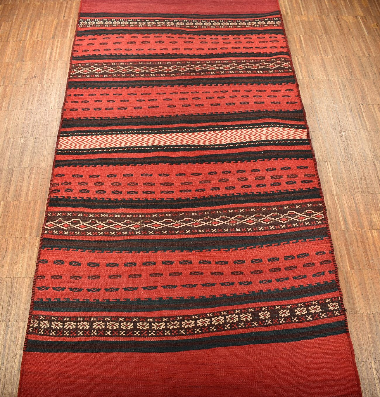 KUHFELL online & NOMAD Orientteppich Vintage Nomaden Teppich Kelim Läufer Handgewebt 260 x 108 cm, 100% Wolle, Handgewebt, pflanzliche Farben