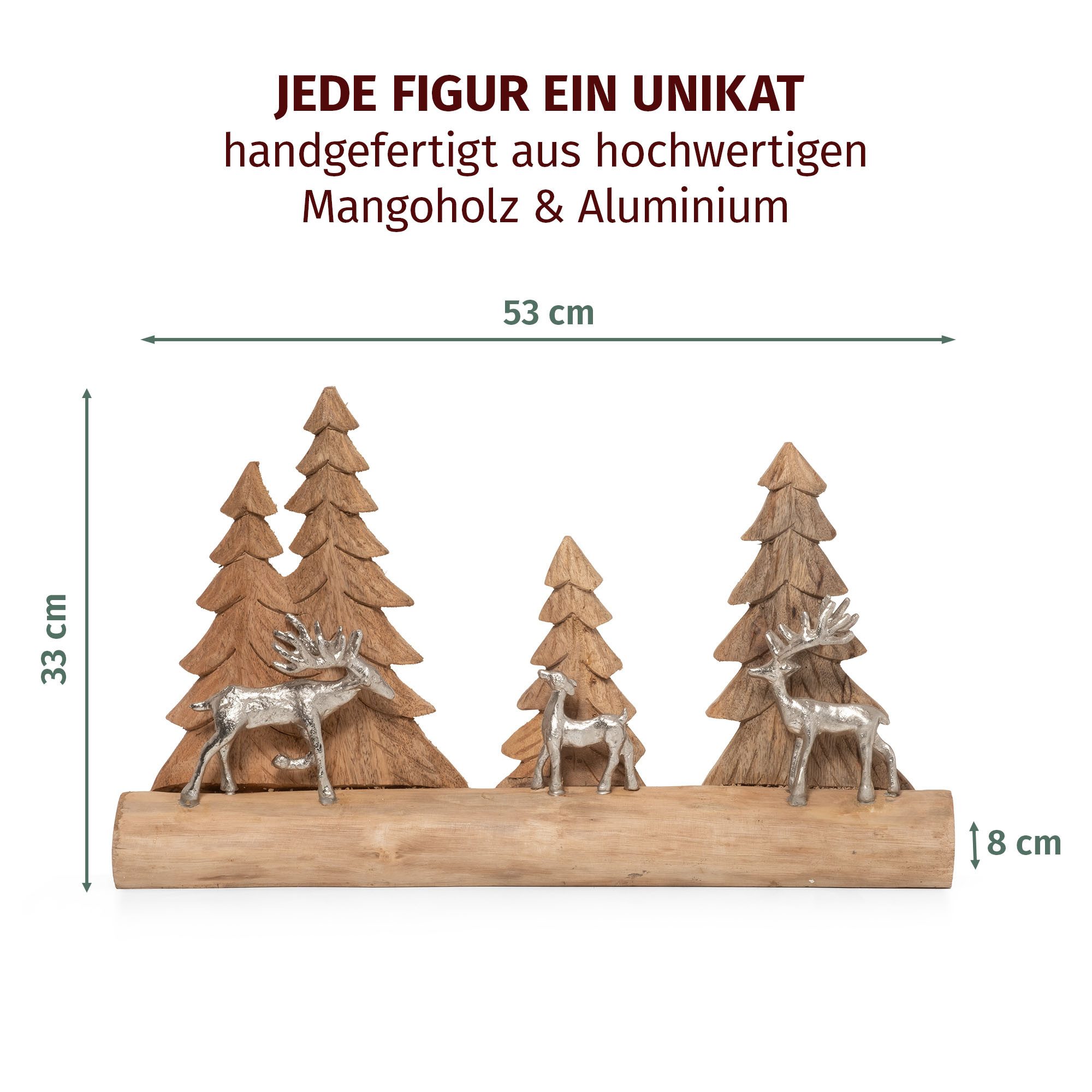 Moritz Skulptur Weihnachtsdeko Rentiere im Wald 53 cm aus Mangoholz Dekoration, Holz, Tischdeko, Fensterdeko, Wanddeko, Holzdeko, Weihnachtsdeko