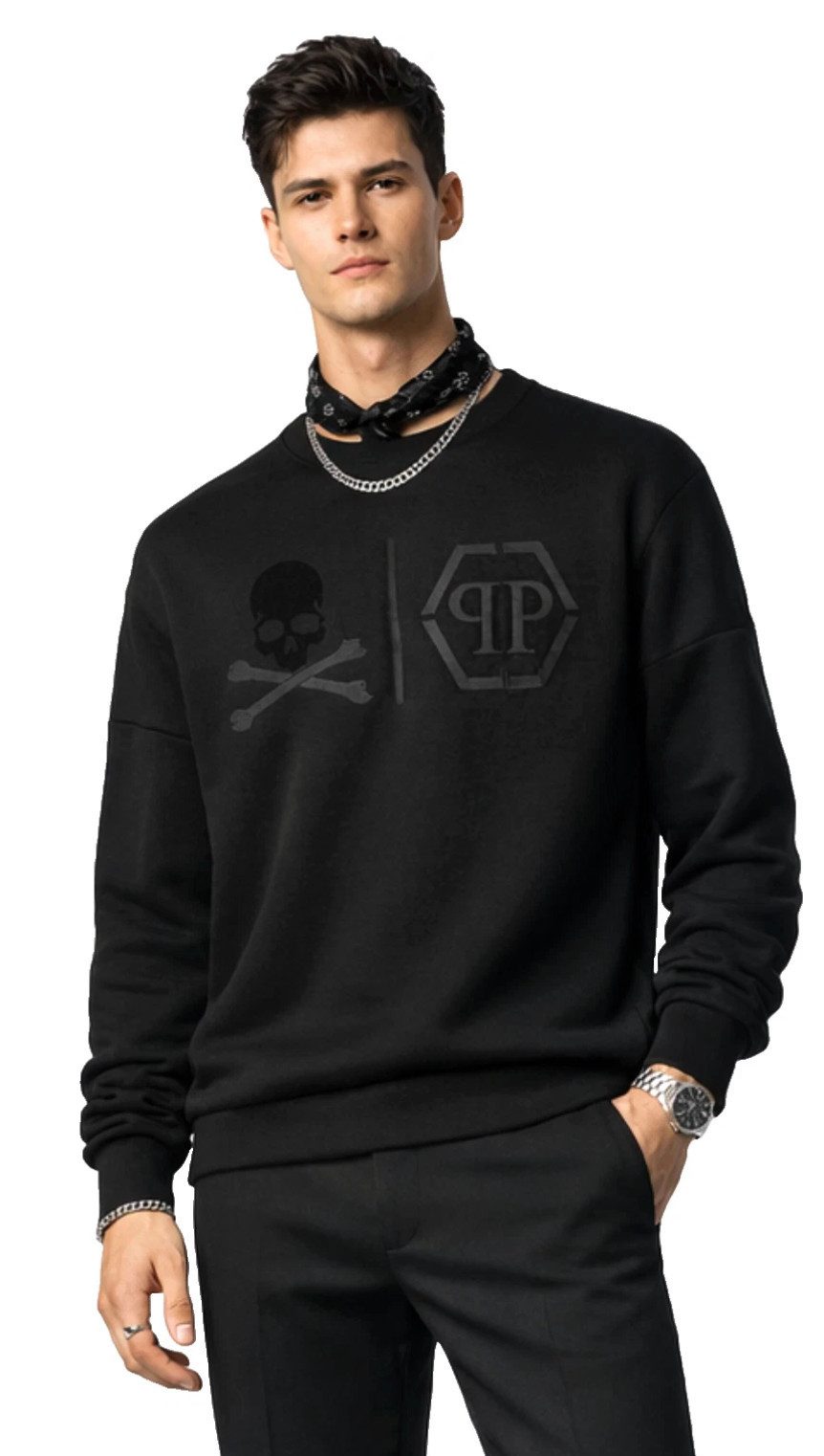 PHILIPP PLEIN Sweatshirt Sweater Skull Statement Logo Pullover Pulli Symbol für Rebellion und Exklusivität