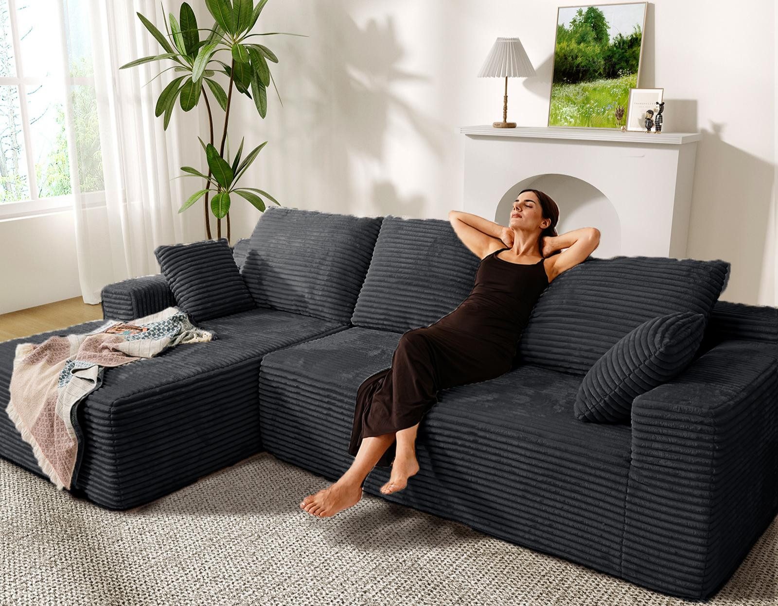 Patbrela Ecksofa Couch L-Form,Sofa Links Samtstoff Vierersofa mit Liegefläche
