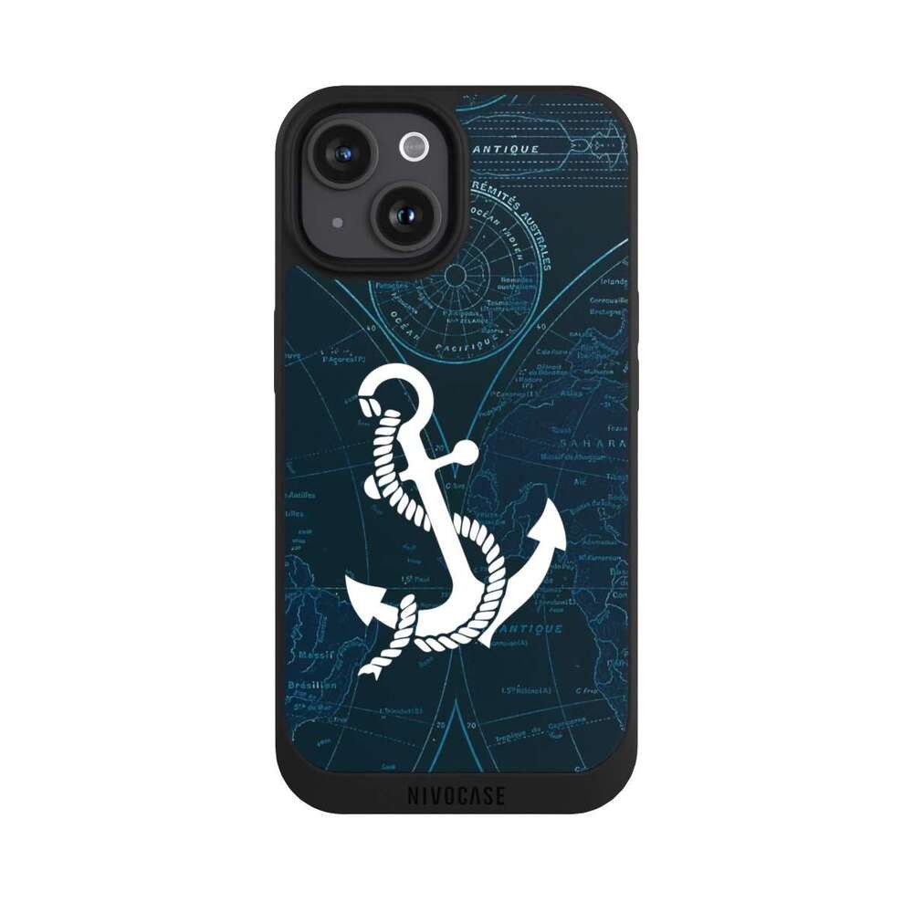 NIVOCASE Handyhülle Anker Landkarte Segeln Sailors Style, Apple iPhone 15 Handyhülle Hülle NIVOpure Case Schwarz