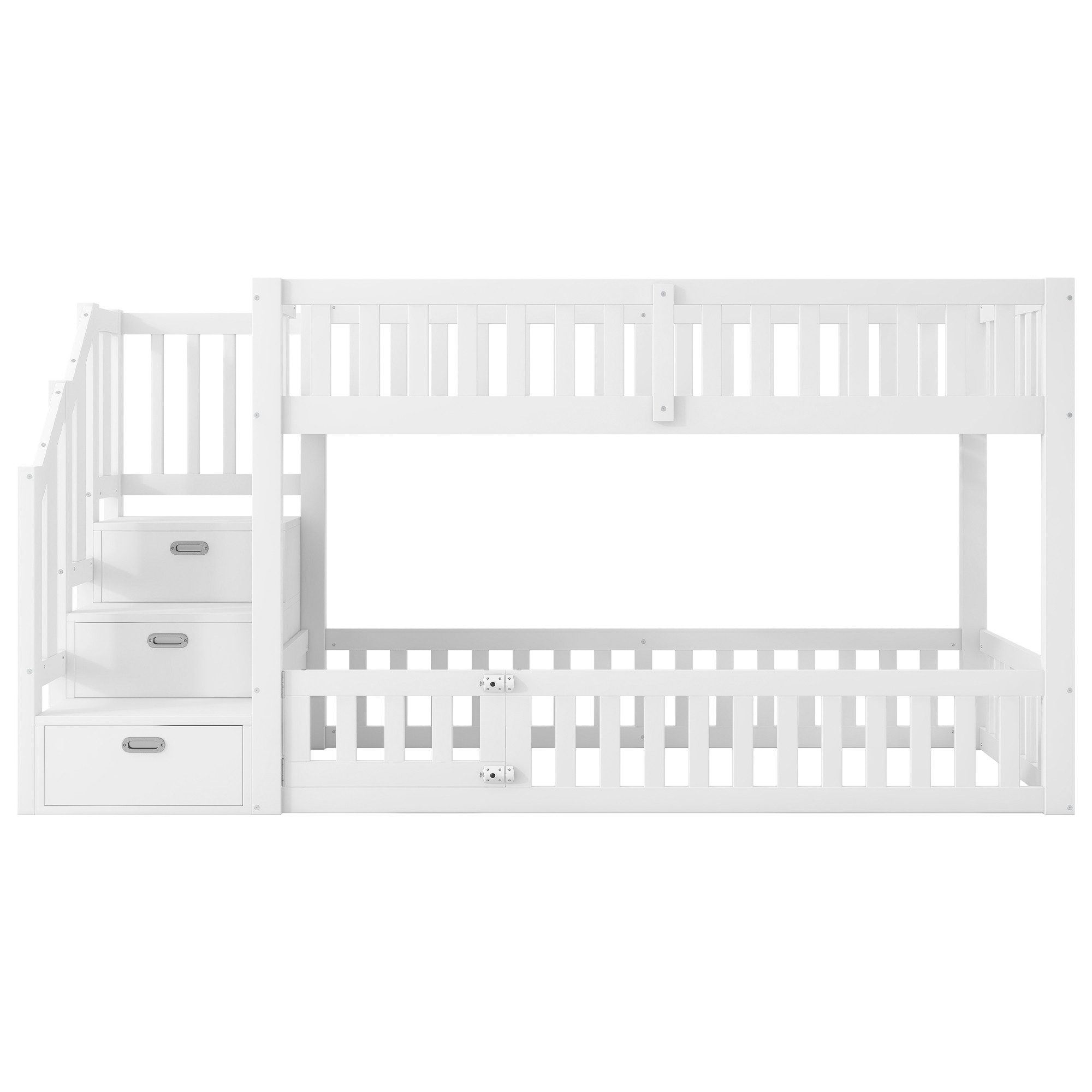 Merax bunk bed (loft bed, youth bed, bunk bed, 1-piece), solid wood bed, children's bed 90x200cm with stairs, storage space, railing & door