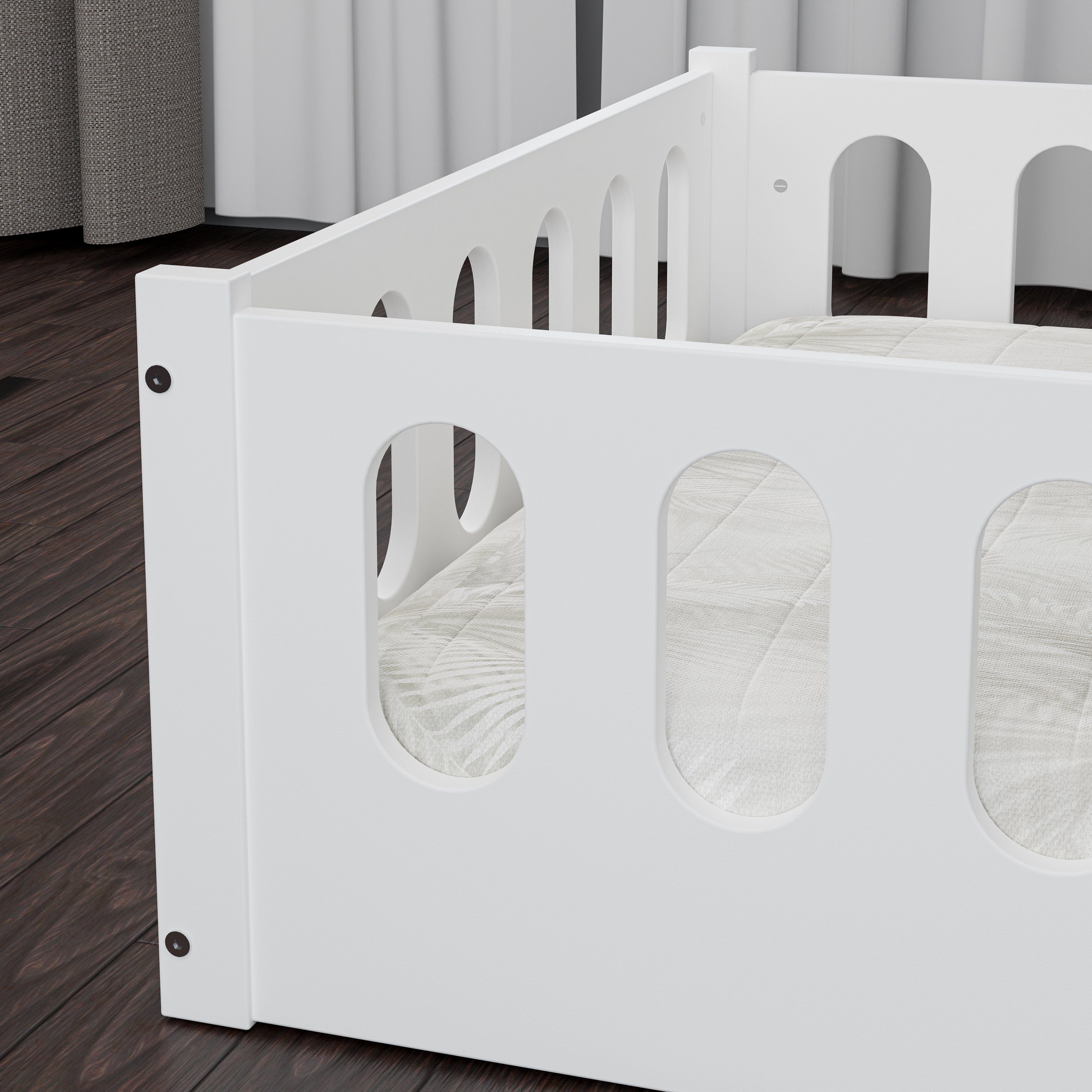 CADANI Kinderbett Monte 80x160 (abnehmbarer cm weiß Montessori, Rausfallschutz), - Bodenbett cm 140x200