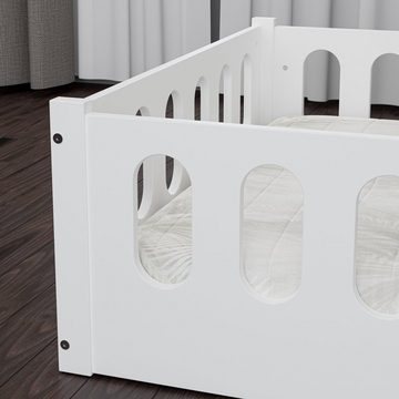 CADANI Kinderbett Monte 80x160 cm - 140x200 cm weiß (abnehmbarer Rausfallschutz), Montessori, Bodenbett