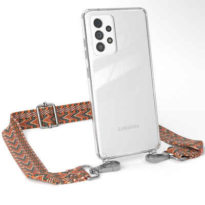 EAZY CASE Handykette Boho Umhängeband für Galaxy A52 / A52 5G / A52s 5G 6,5 Zoll, schmaler Gürtel Kordel transparenter Silikonhülle Umhängetasche Orange
