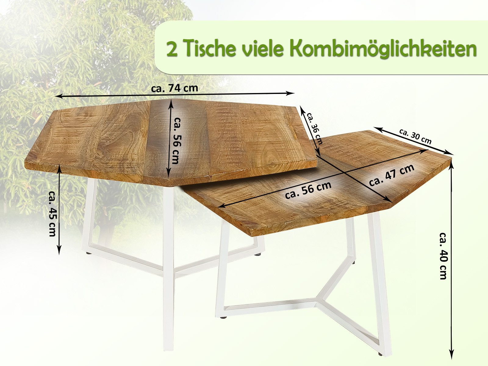 Amagohome Couchtisch Couchtisch 2er Set Beistelltisch Satztisch Wohnzimmer Massivholz Tisch – Bild 3 von 5