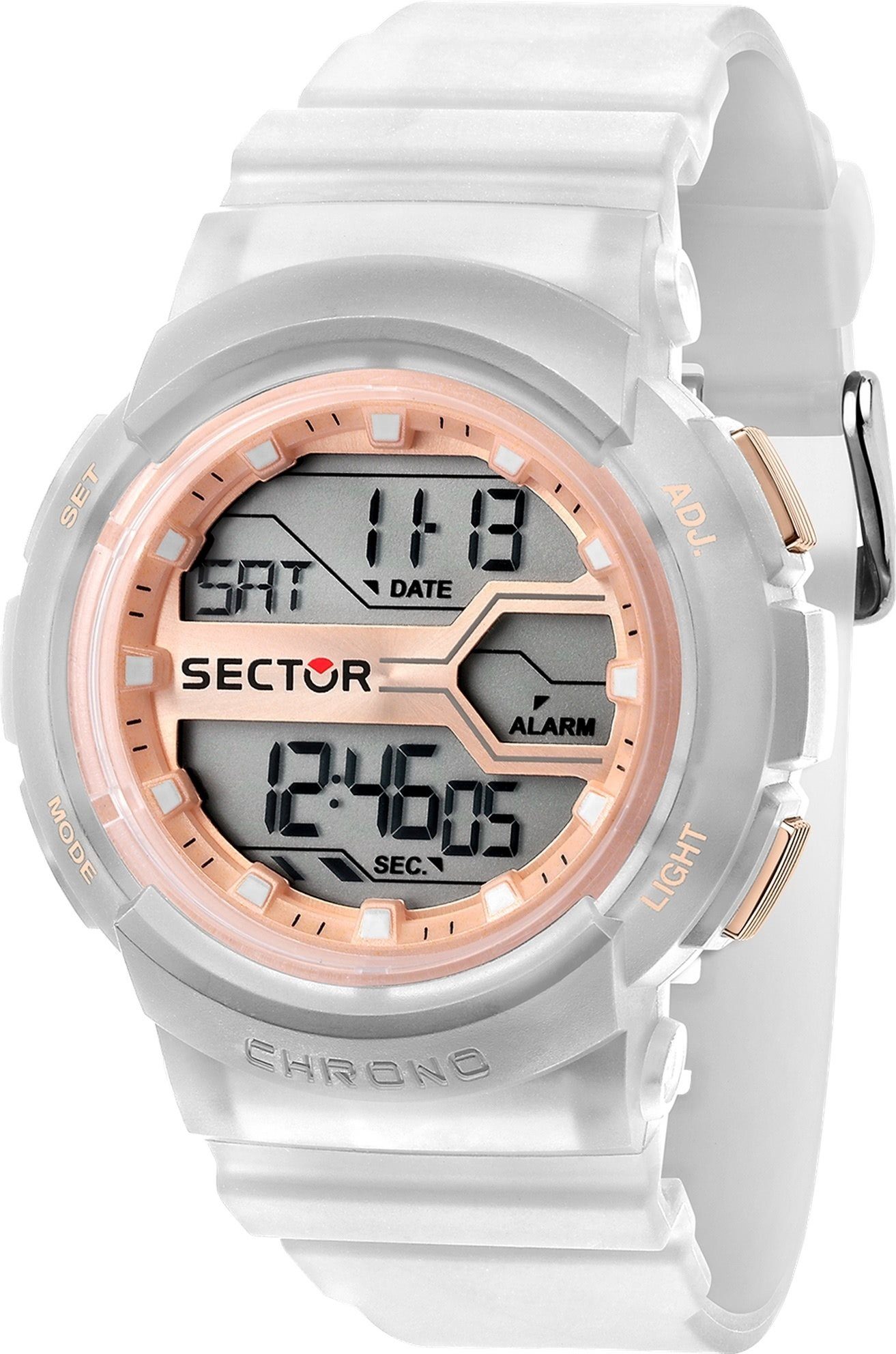 Casual Digitaluhr Armbanduhr Herren Sector weiß, groß Sector Digital, rund, (ca. PURarmband Herren Armbanduhr extra 46mm),