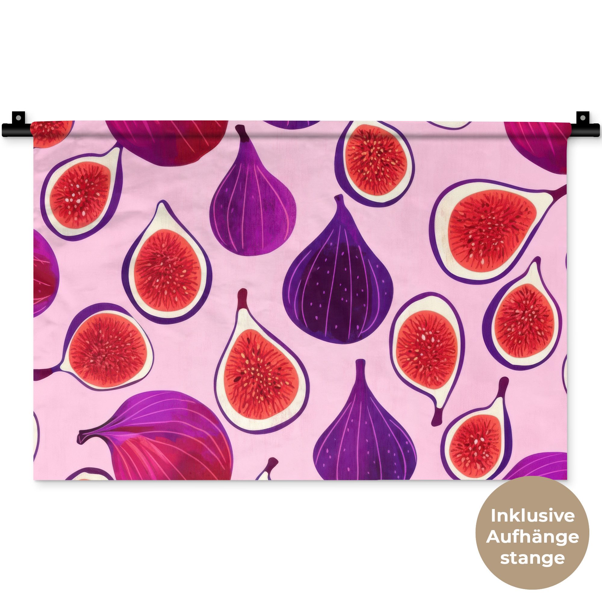 MuchoWow Wandteppich Feigen - Rosa - Lila, Rechteckig, Höhe: 3 mm, Wandteppich für Wohnzimmer, Schlafzimmer, 60x40 cm