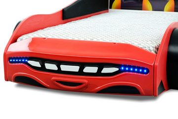 Möbel-Lux Kinderbett Sport 2.0, Kinder Autobett mit LED Scheinwerfer und Spoiler