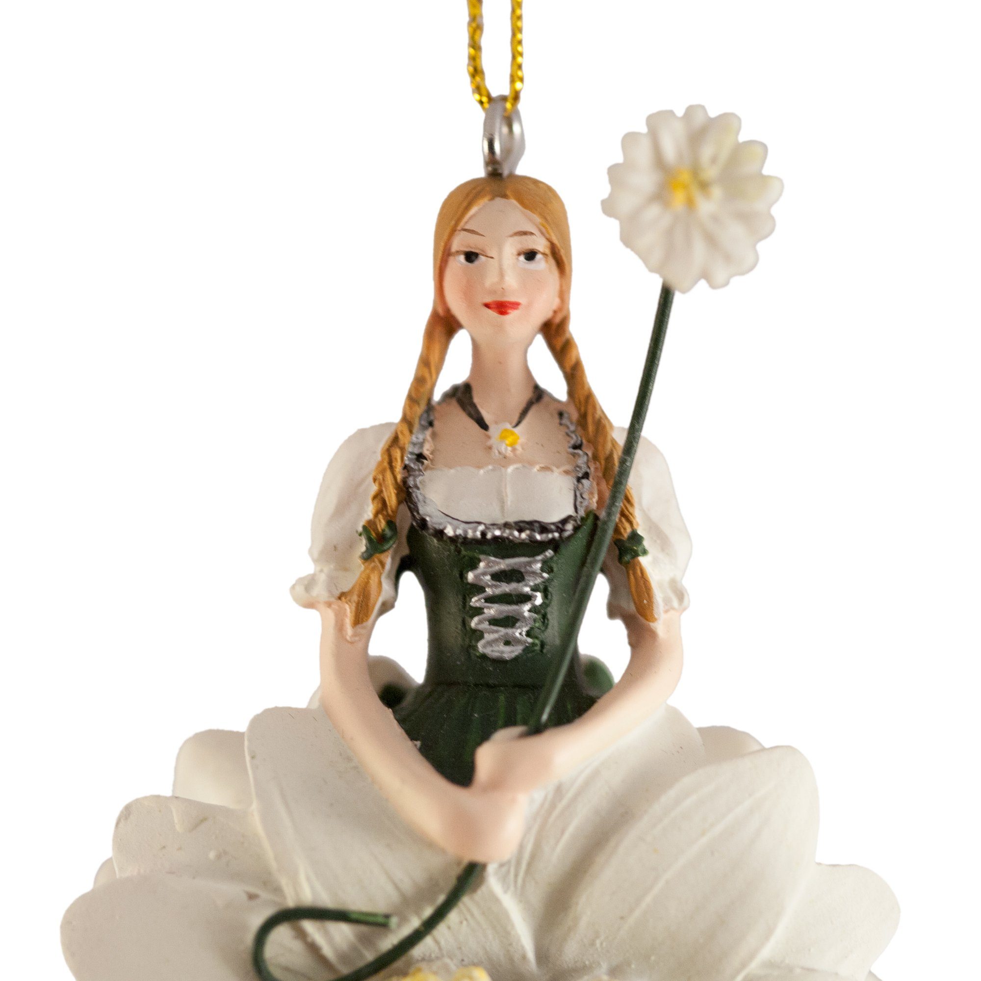 ROSEMARIE SCHULZ Heidelberg Dekofigur Blumenmädchen Edelweiss Dekohänger Kunstblume Deko-Objekt, Handbemalte Figur aus Polyresin – Bild 5 von 5