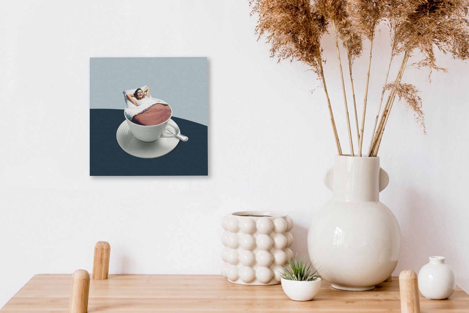 Schlafzimmer Jahrgang, bunt Leinwandbild - OneMillionCanvasses® Bilder St), - Leinwand (1 für Wohnzimmer Kaffee Frau
