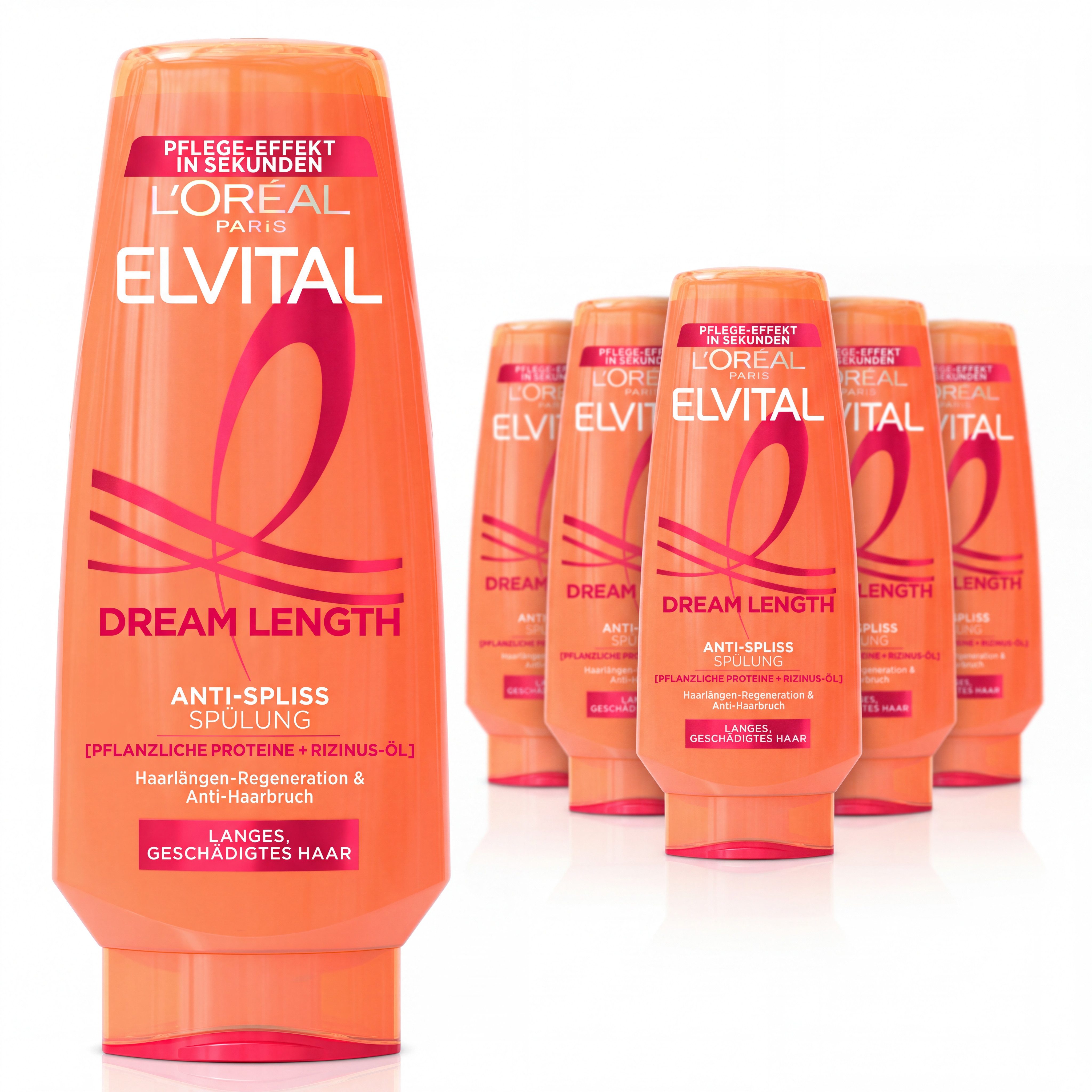 L'ORÉAL PARIS Haarspülung L'Oréal Paris Elvital Dream Length Spülung, Packung, 6-tlg., Stärkt das Haar gegen Haarbruch, sorgt für Glanz und Spannkraft.