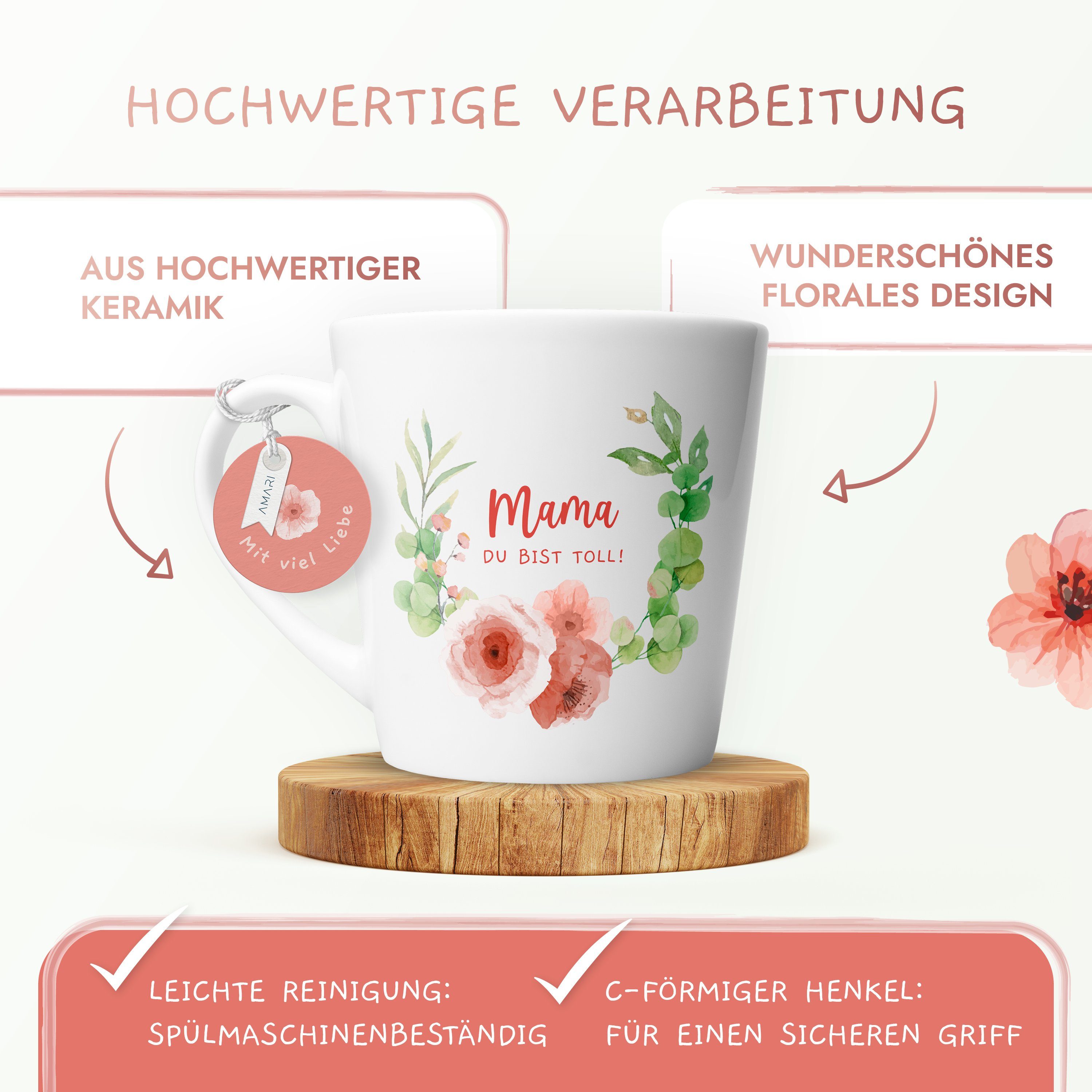 Amari Tasse für die Beste Mama Geschenk hochwertige Goldveredelung, Muttertag, Kaffeetasse, Teetasse, Bürotasse, 330 ml