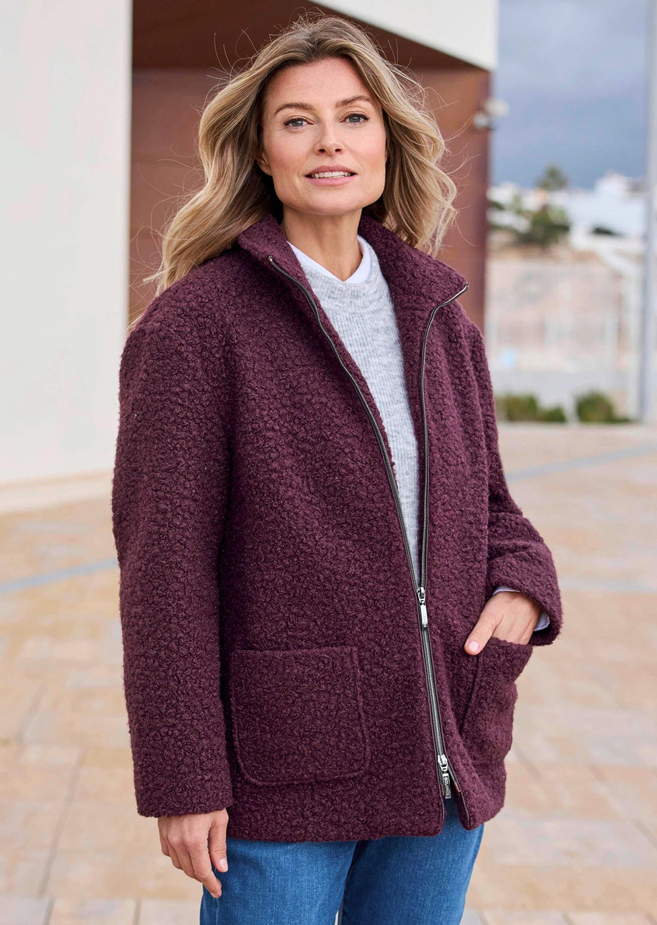 GOLDNER Allwetterjacke Kurzgröße: Stilvolle Kurzjacke mit Stehkragen Herbstjacke mit 2-Wege-Zipper, aufgesetzten Taschen und Langarm