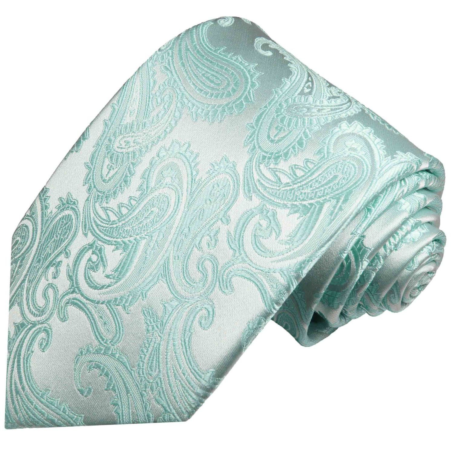 Paul Malone Krawatte Elegante Seidenkrawatte Herren Schlips paisley brokat 100% Seide Breit (8cm), hell türkis 989