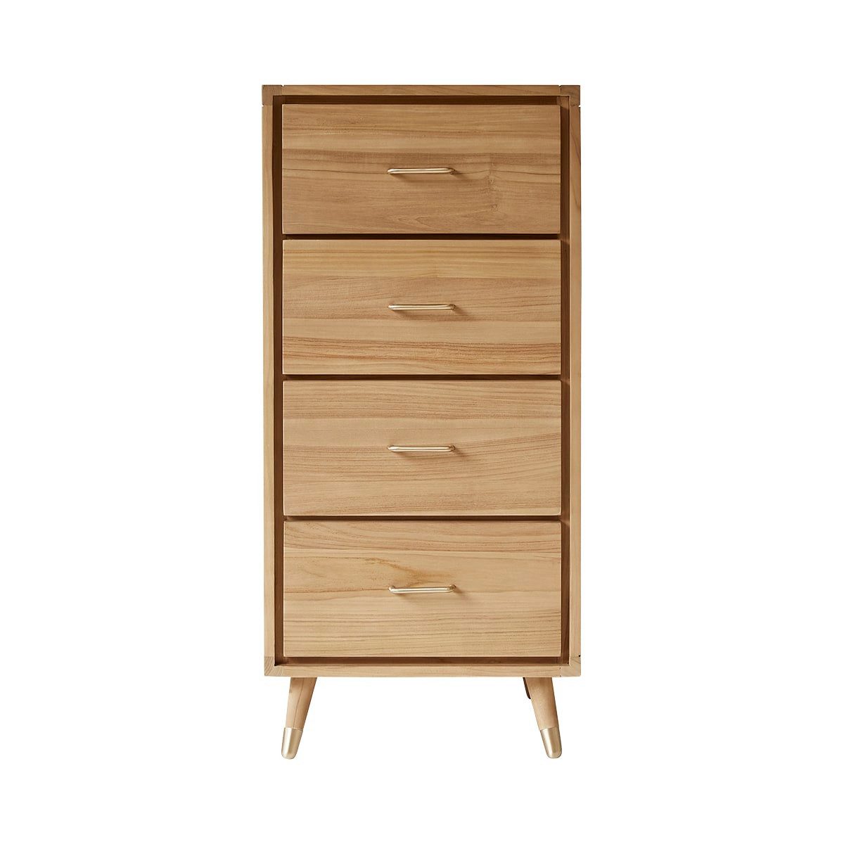 Tikamoon Kommode Hohe Kinderkommode aus Teakholz mit 4 Schubladen Kort