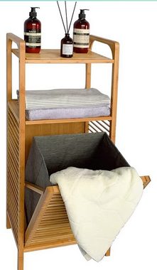 Wäschekorb Badregal mit Abnehmbarem Wäschekorb, Badezimmerregal aus Bambus, Badschrank mit 2 Ablagen für Badaccessoires, mit Faltbarem Wäschesammler, für Badezimmer Schlafzimmer