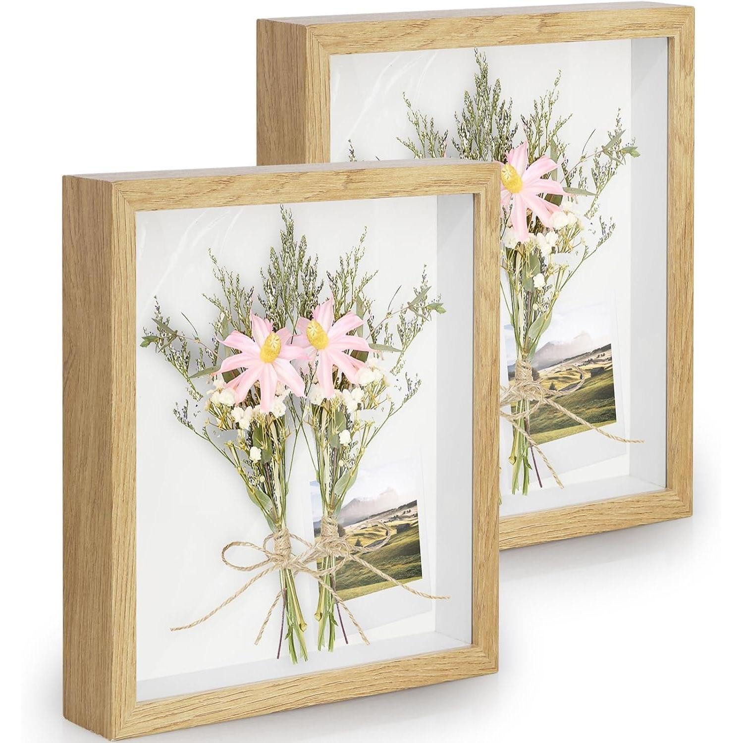 LuxusKollektion Bilderrahmen zum Basteln Bilderrahmen 3D Objektrahmen tief Echtglas Holzfarbe 2er 15x20 cm, (2 St)