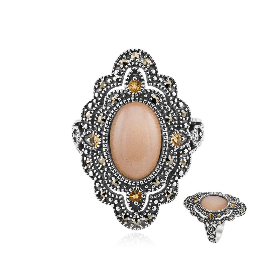 Cavill Silberring Pfirsich Mondstein & Citrin Silber Ring, Sri Lanka, 3,09 ct (1-tlg)