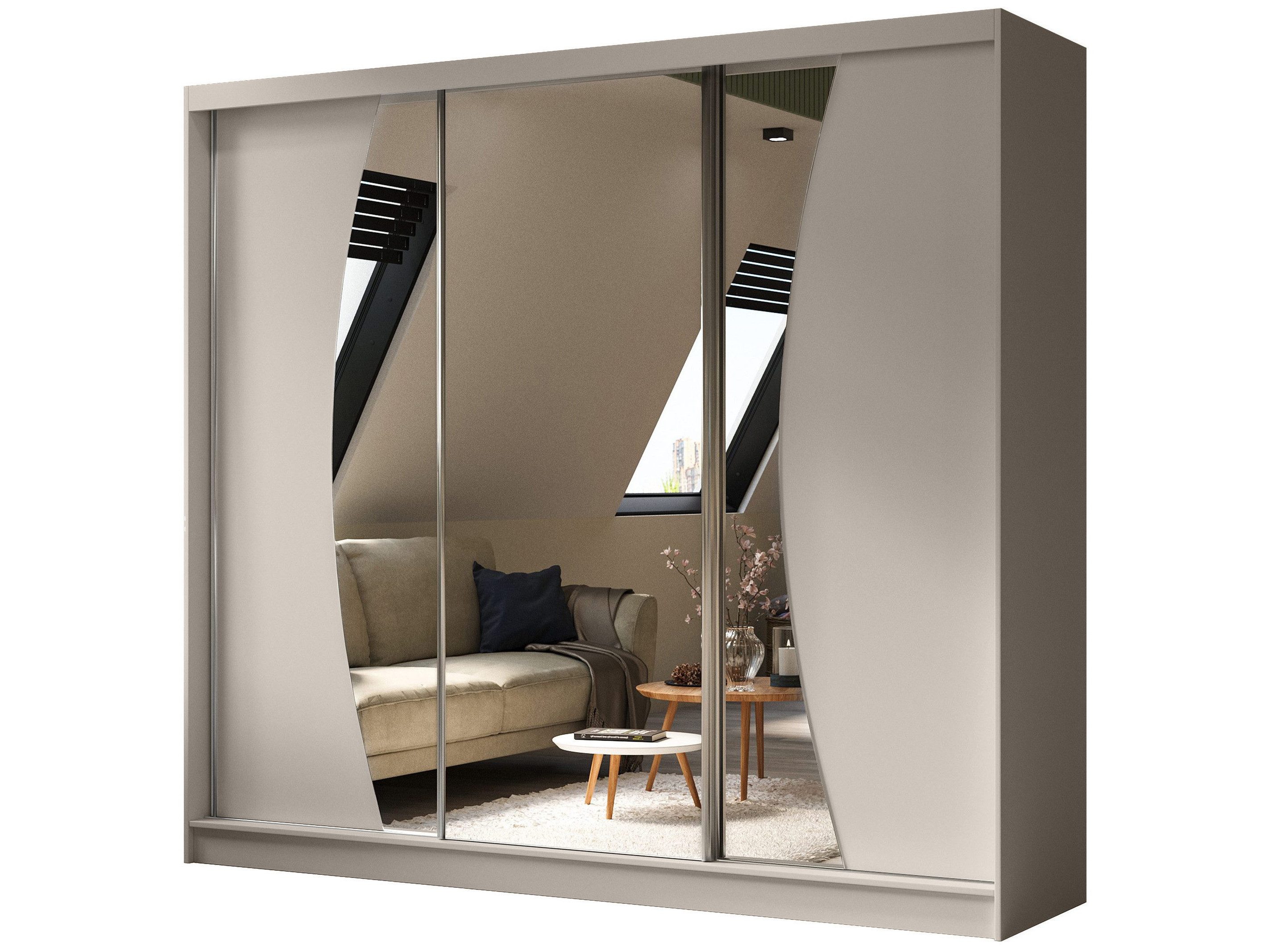 Beautysofa Schiebetürenschrank VOX II mit Spiegel & Schubladen (Schrank modern groß Schiebetüren mit Einlegeböden Kleiderstange, Kleiderschrank Schwebetürenschrank) viele Farben zur Auswahl