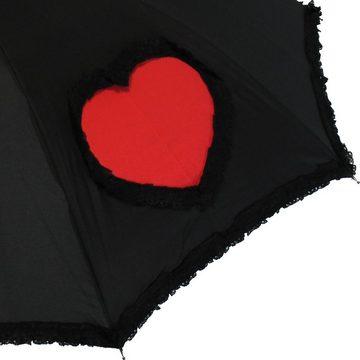 doppler® Langregenschirm mit Auf-Automatik und Rüschensaum - Heart, Herz und Schirmrand von schwarzen Rüschen umsäumt