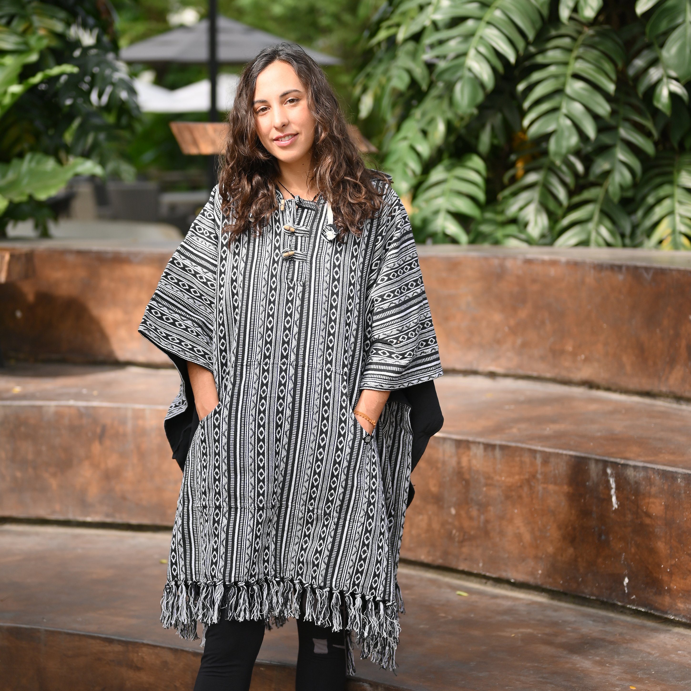 virblatt Poncho Herren & Poncho Damen, Baumwolle, Poncho Winter Jerga Hoodie Mexican zum Wenden
