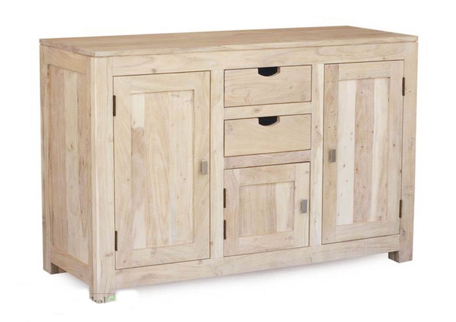 Massivmoebel24 Sideboard NATURE WHITE (Massivholz), Sideboard Akazie 130x45x85 white stone getüncht  NATURE WHITE #86