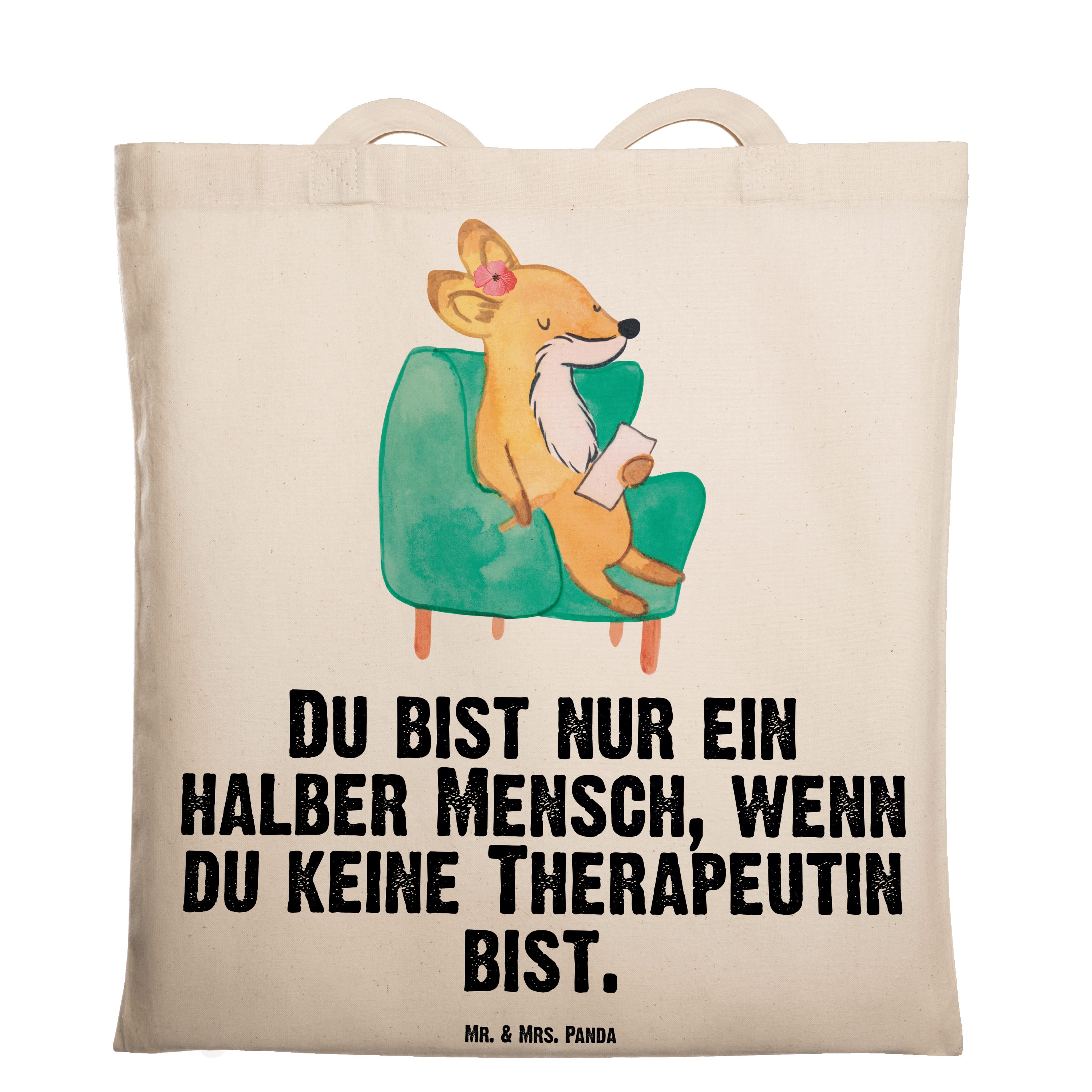 Mr. & Mrs. Panda Tragetasche Therapeutin mit Herz - Transparent - Geschenk, Stoffbeutel, Beuteltas (1-tlg) | Canvas-Taschen
