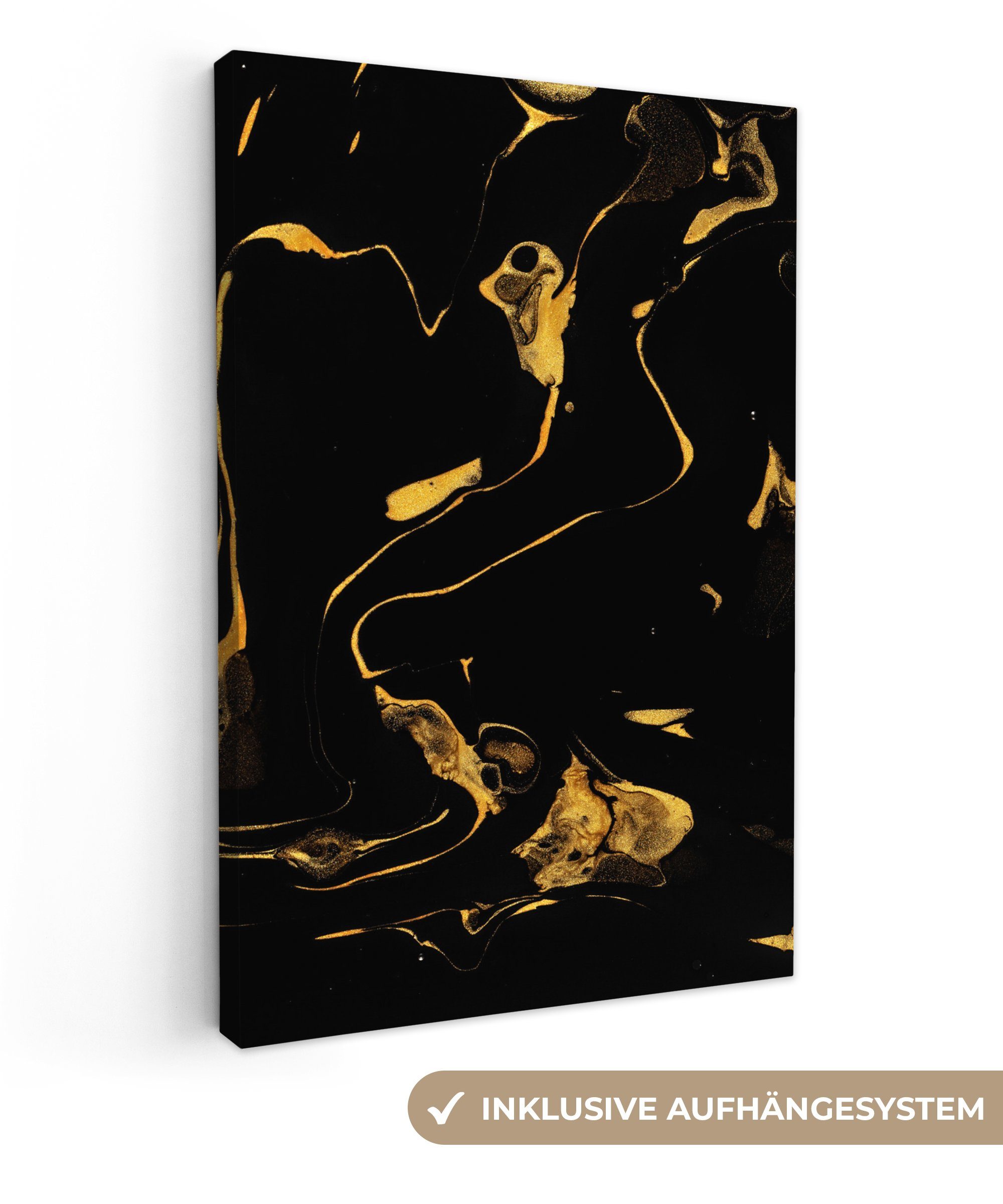 OneMillionCanvasses® Leinwandbild Muster - Gold - Schwarz, (1 St), Leinwandbild fertig bespannt inkl. Zackenaufhänger, Gemälde, 20x30 cm