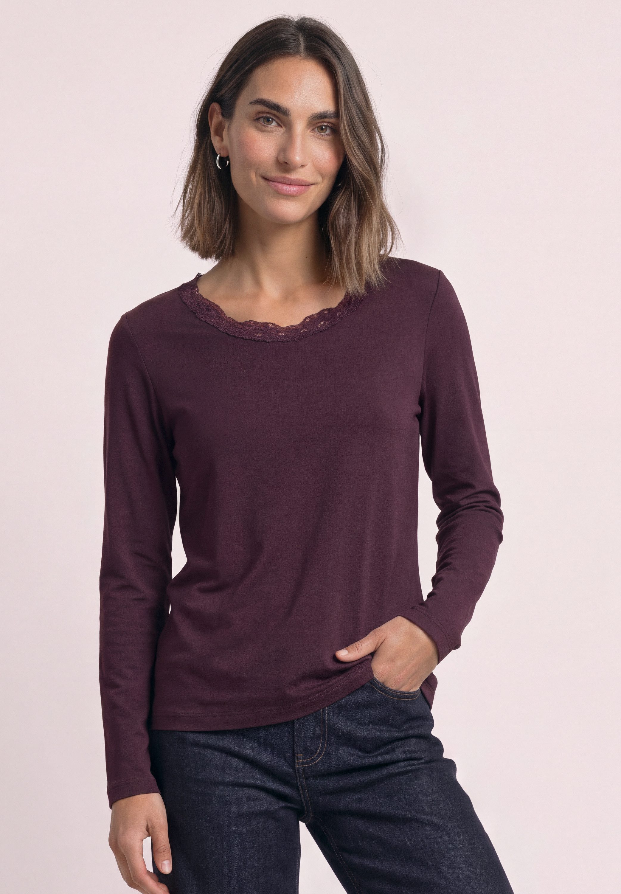 STREET ONE Langarmshirt mit Spitze