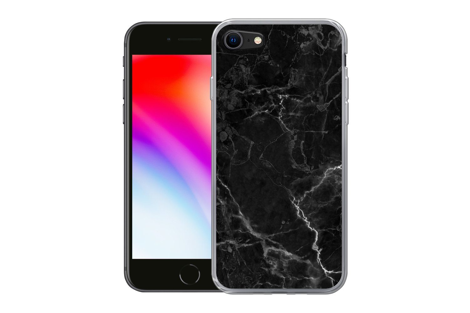 MuchoWow Handyhülle für Apple iPhone 7 Marmor - Schwarz - Weiß - Textur - Marmoroptik, Smartphone-Bumper, Print, Handy Schutzhülle Dünn