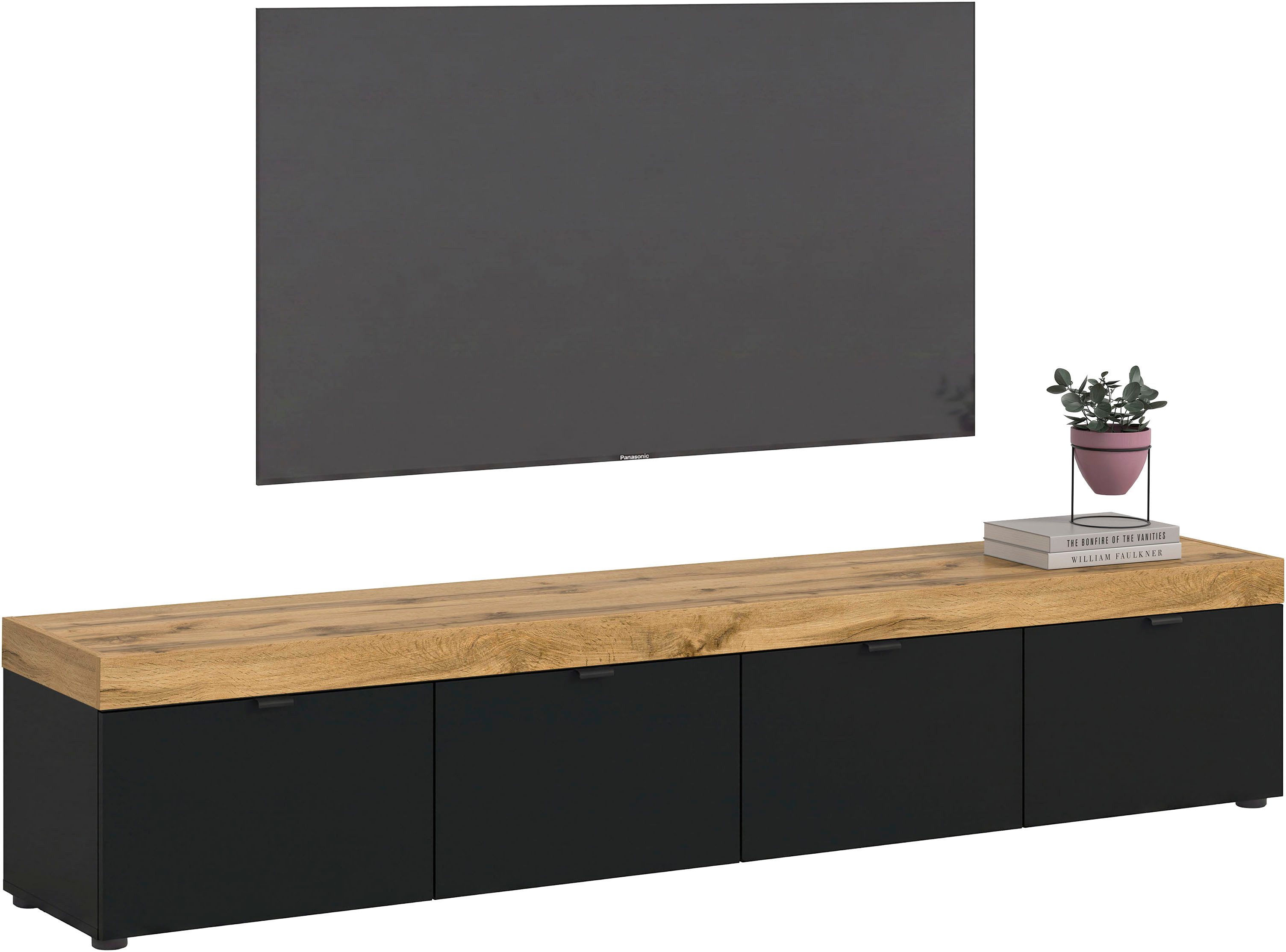 OTTO home Lowboard MAMBO II, Breite 200 cm, 4 Klappen, 4 Fächer (1 St., 2-farbige Ausführung, in verschiedenen modernen Trendfarben erhältlich), Lowboard, TV Unterschrank, TV-Schrank, Wohnzimmer