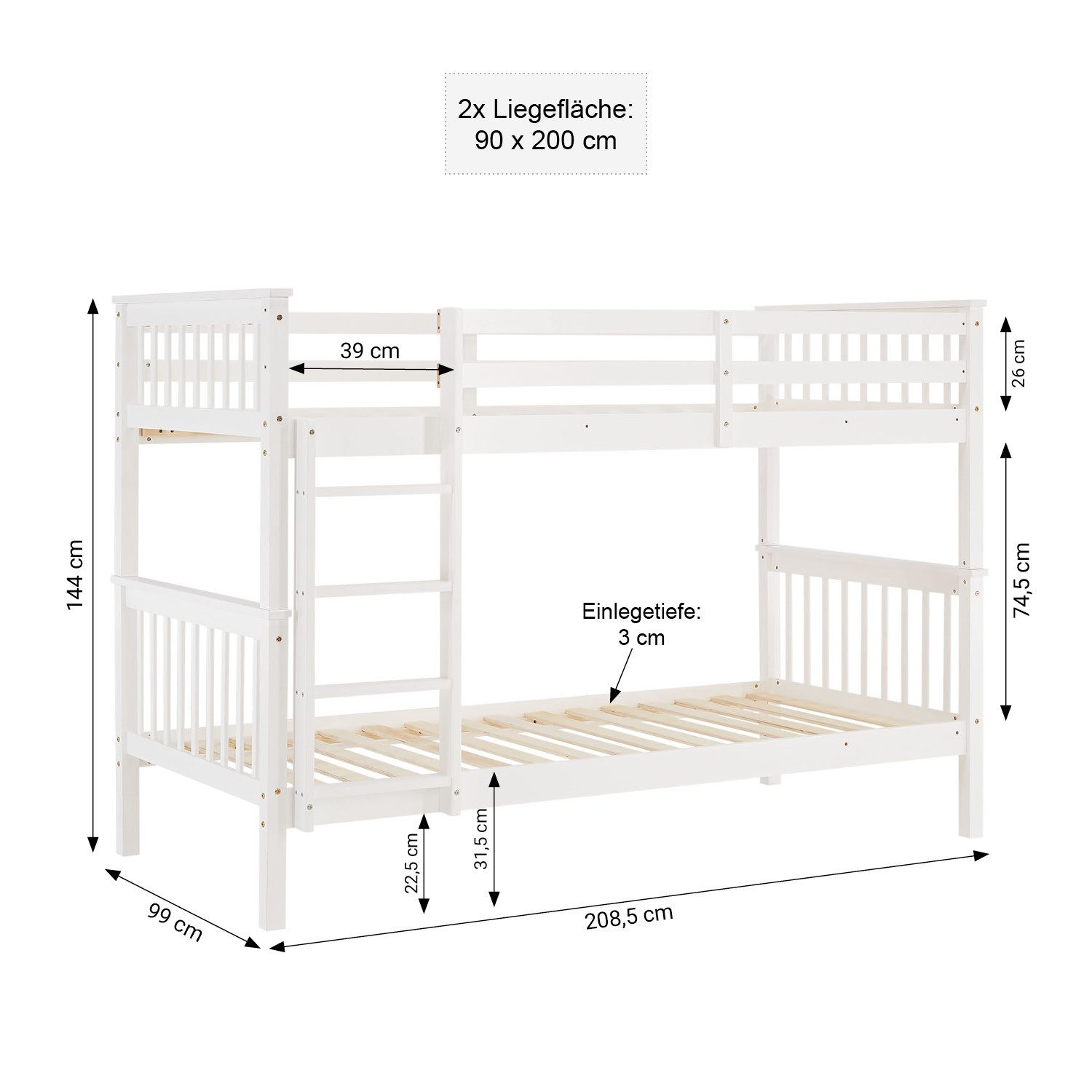 Homestyle4u Etagenbett 90x200 für 2 Kinder Weiß Doppelstockbett Leiter Hoch günstig online kaufen