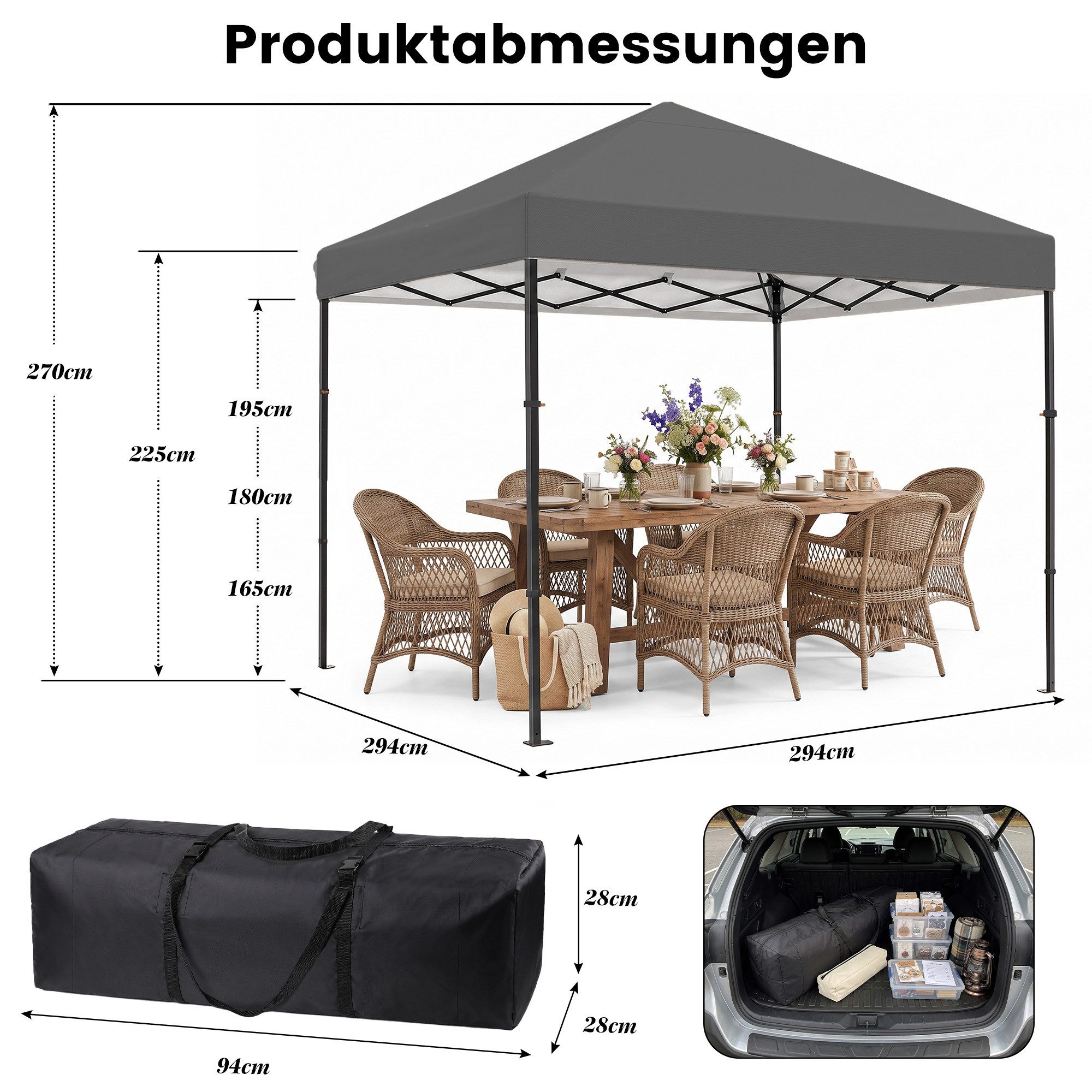DAITORE Faltpavillon 3x3 m Gartenpavillon mit 4 Seitenteilen Höhenverstellbar, mit 4 Seitenteilen, Wasserdicht, Pop-Up, 3 Stufen höhenverstellbar, 4 Seitenteile – Bild 2 von 5