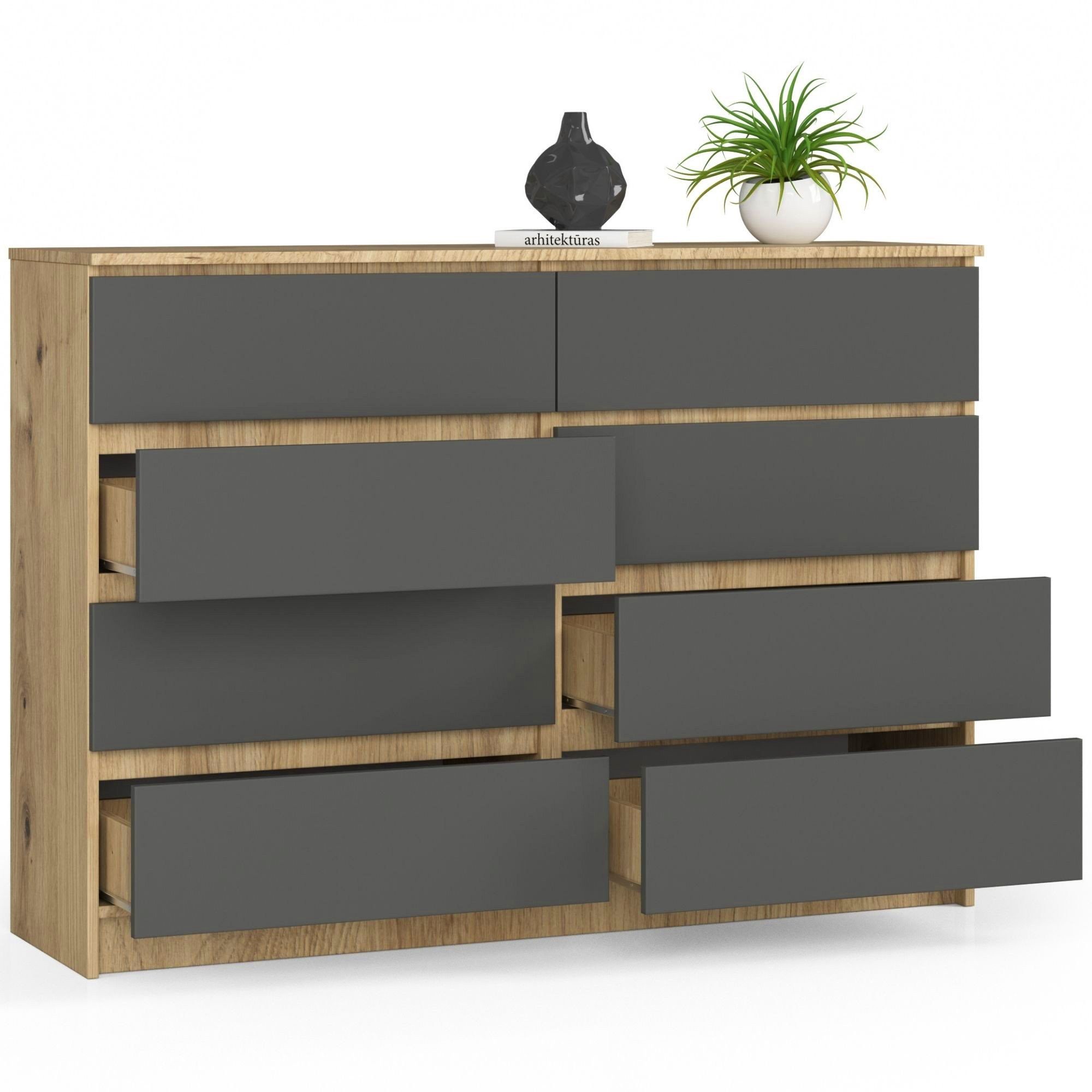 Raumhirsch Furniture Kommode mit 8 Schubladen 138 cm breit Holz Schrank, (viele Farbvarianten - Maße: 138 x 90 x 40 cm) - Hochwertig & stabil