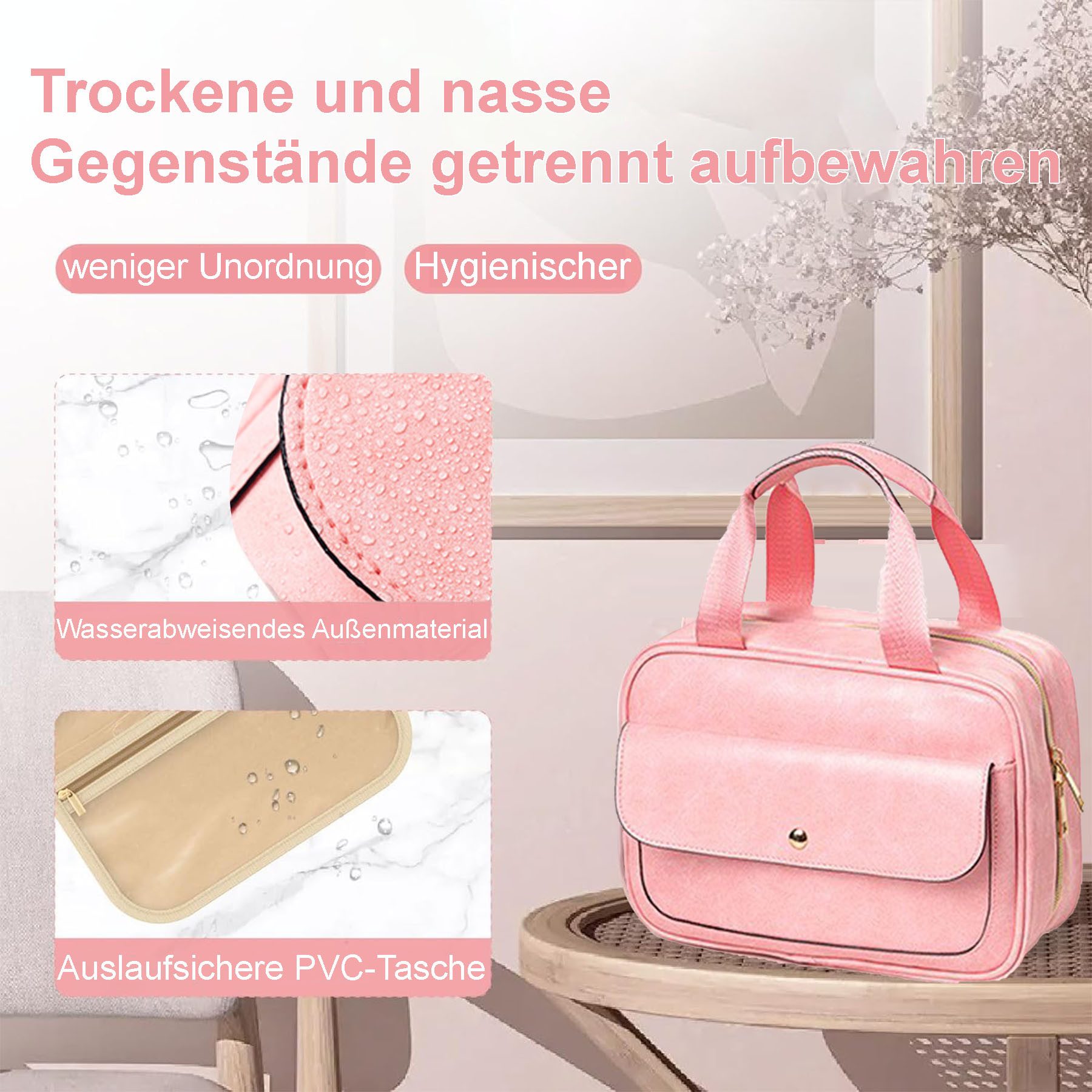 Keyura Kosmetiktasche Kulturtasche Damen wasserdichte  mit Haken,Kulturtasche zum Aufhängen (große Kapazitä Leder Kulturtasche,32 x 13 x 23 cm, rosa, Waschbeutel Kosmetik-Organizer für Damen mit 360°Drehbare Haken), Perfektes Geschenk für Frauen zu Weihnachten,Erntedank oder Geburtstag